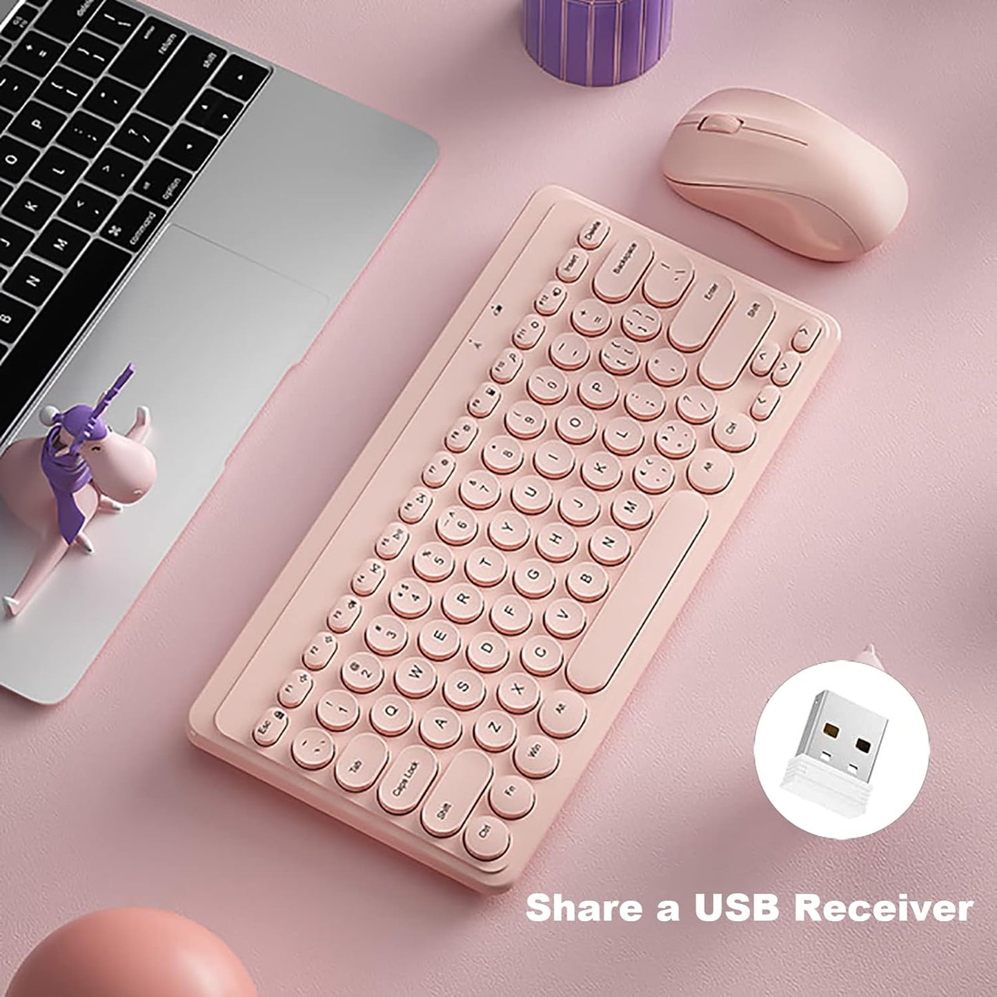 JieruiDeng 79-Key Retro Mini Cute Pink Computer Keyboard for Home Office DEMO