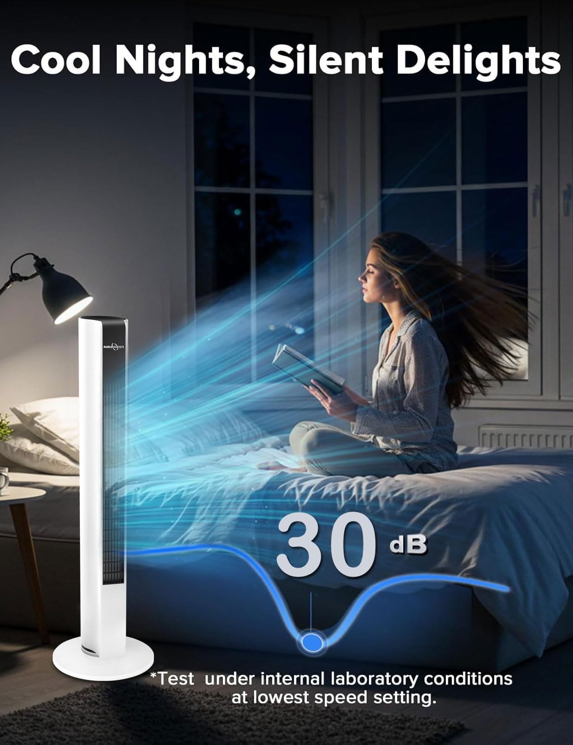 TUXOIUBA 90° Oscillating Tower Fan with Remote Control for Quiet Cooling DEMO