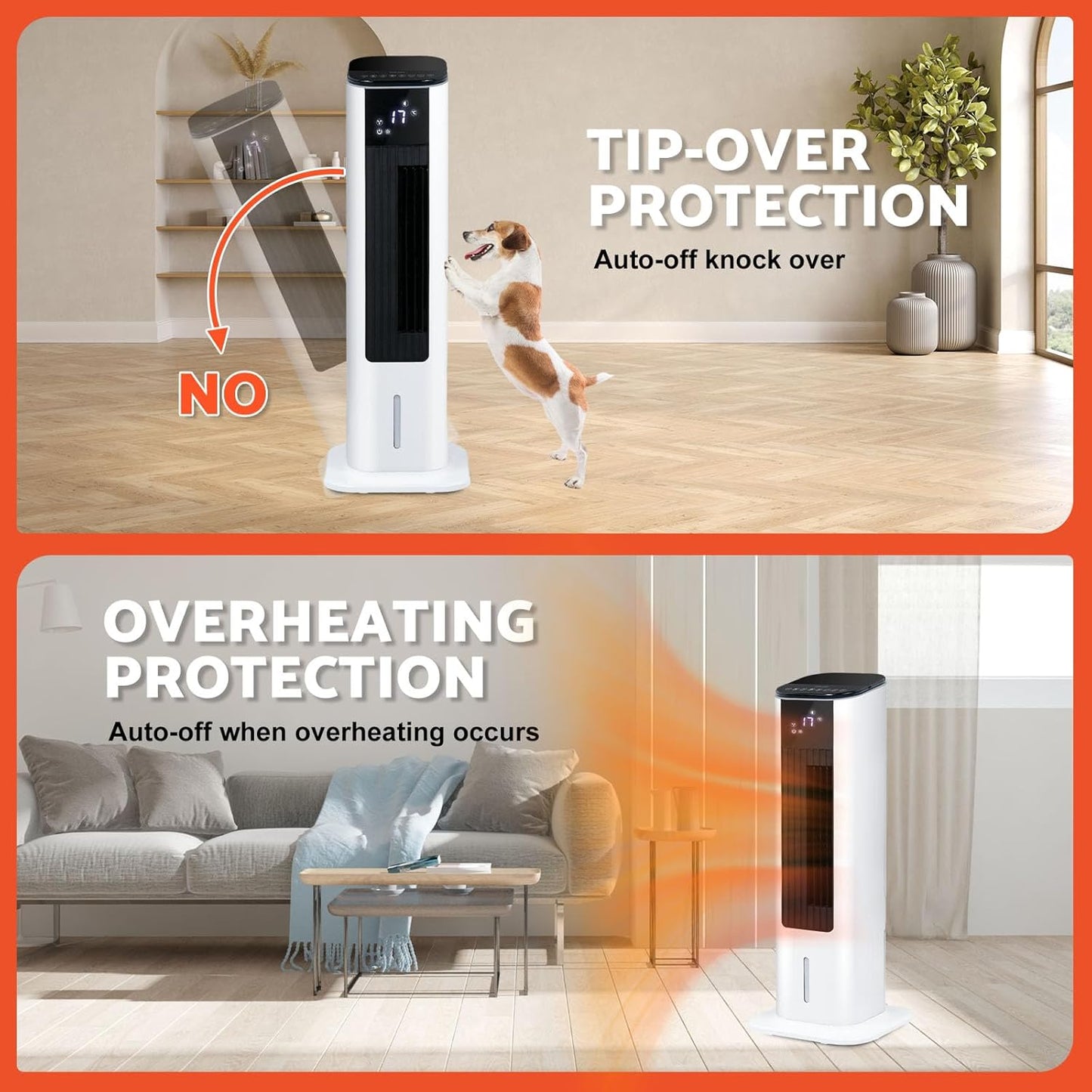 ADVWIN 4-in-1 Portable Oscillating Heater Cooler Fan, 2200W, White, Heating DEMO