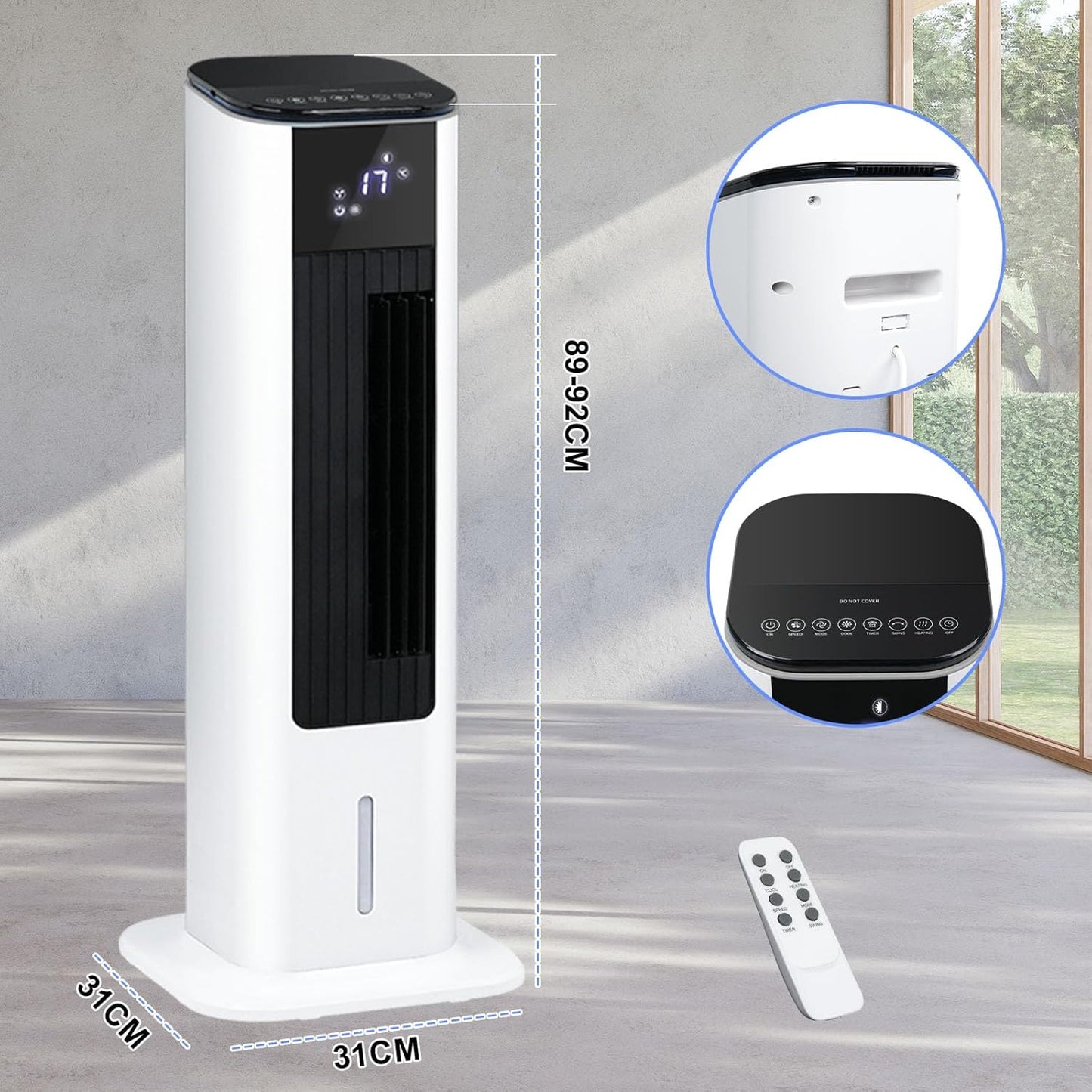 ADVWIN 4-in-1 Portable Oscillating Heater Cooler Fan, 2200W, White, Heating DEMO