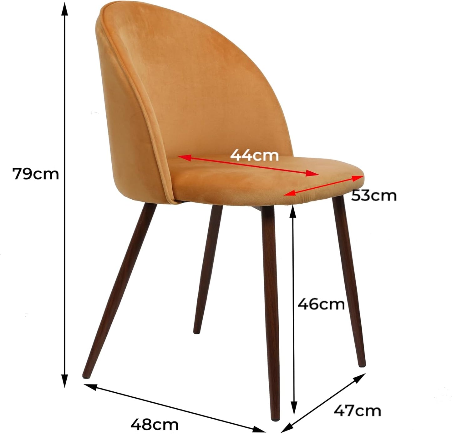Levede Velvet Dining Chairs Set of 2 Chic Kitchen Orange Size 47 × 48cm DEMO