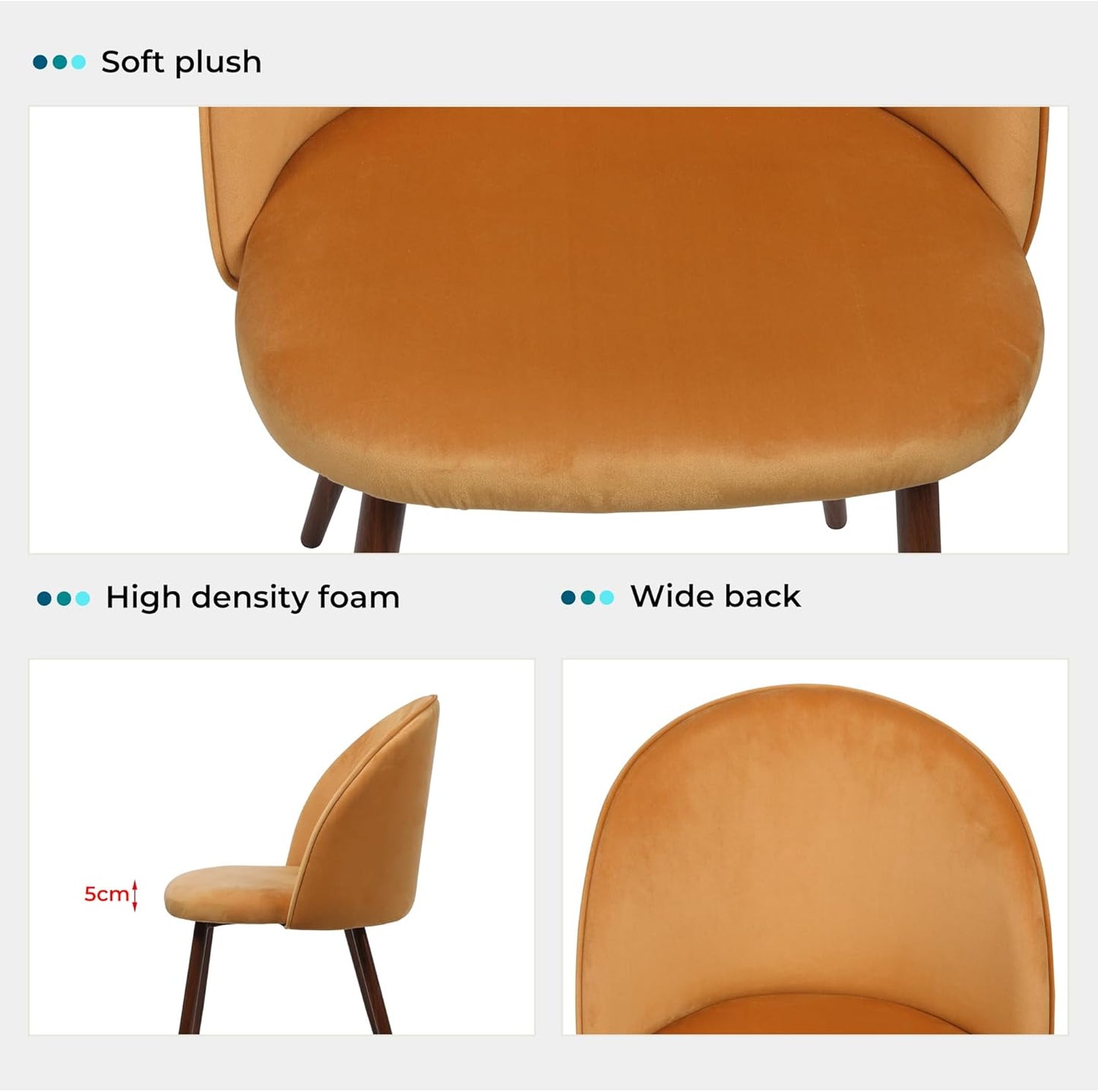 Levede Velvet Dining Chairs Set of 2 Chic Kitchen Orange Size 47 × 48cm DEMO