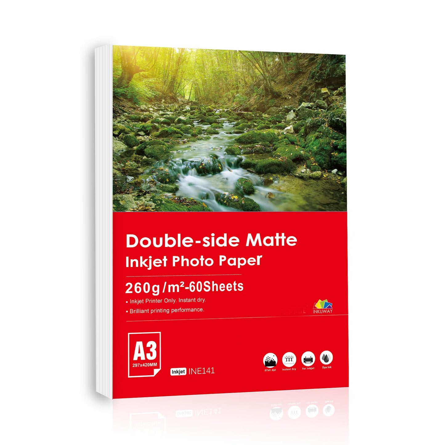 INKUWAY Thick Matte Double-Sided Photo Paper, 260gsm, 60 Sheets, Inkjet DEMO
