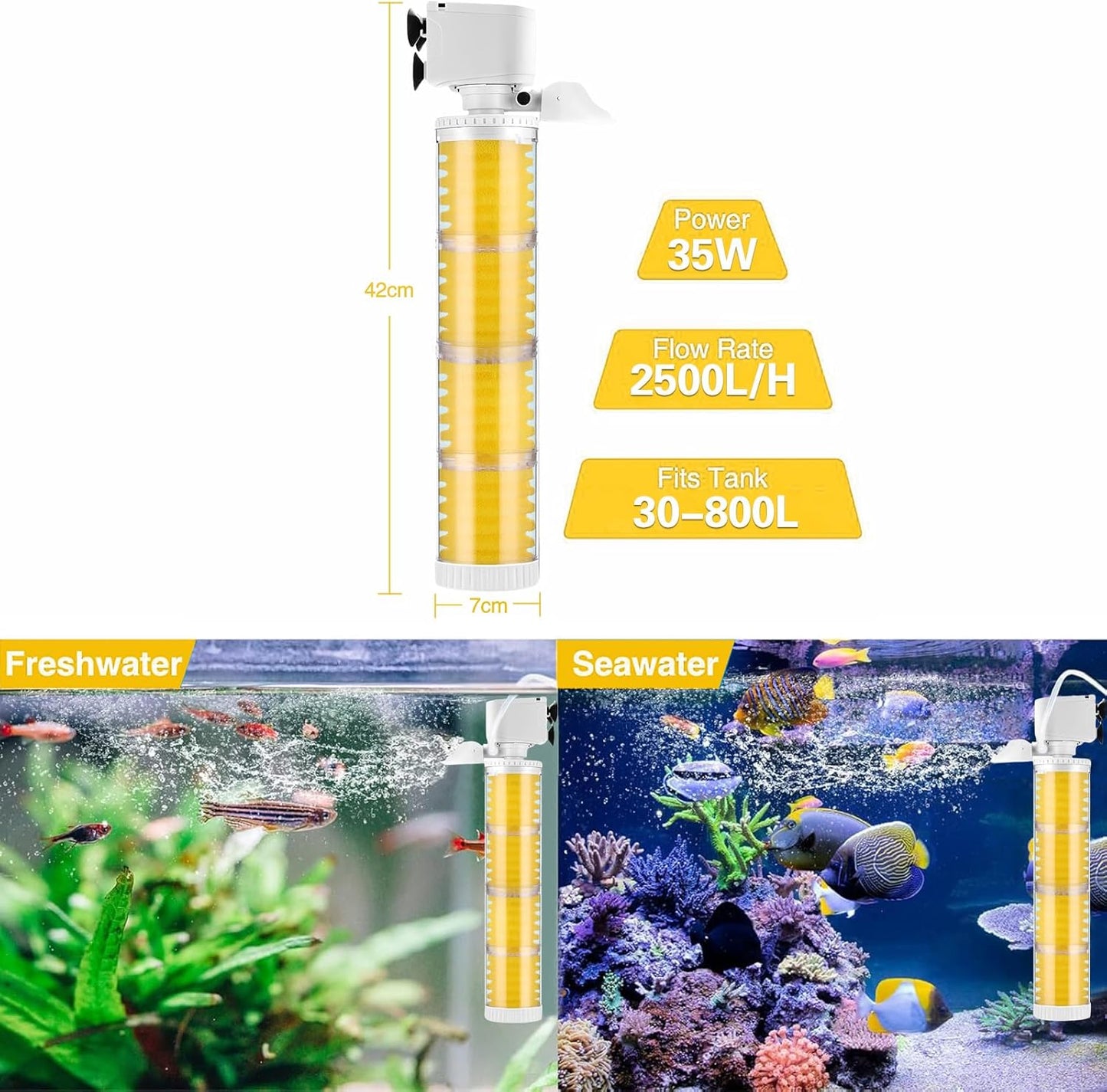 XIULIUU 35W Filters Submersible Aquarium Filter with Biochemical Sponge DEMO