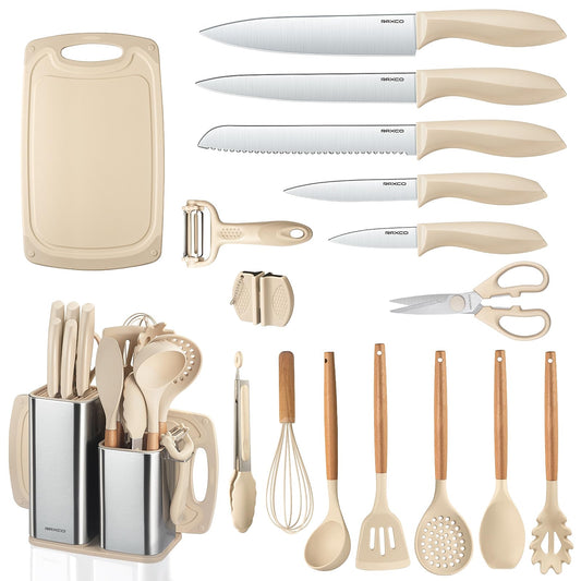 RAXCO 18-Piece Kitchen Knife Set with Silicone Spatula Cooking Utensils NEW