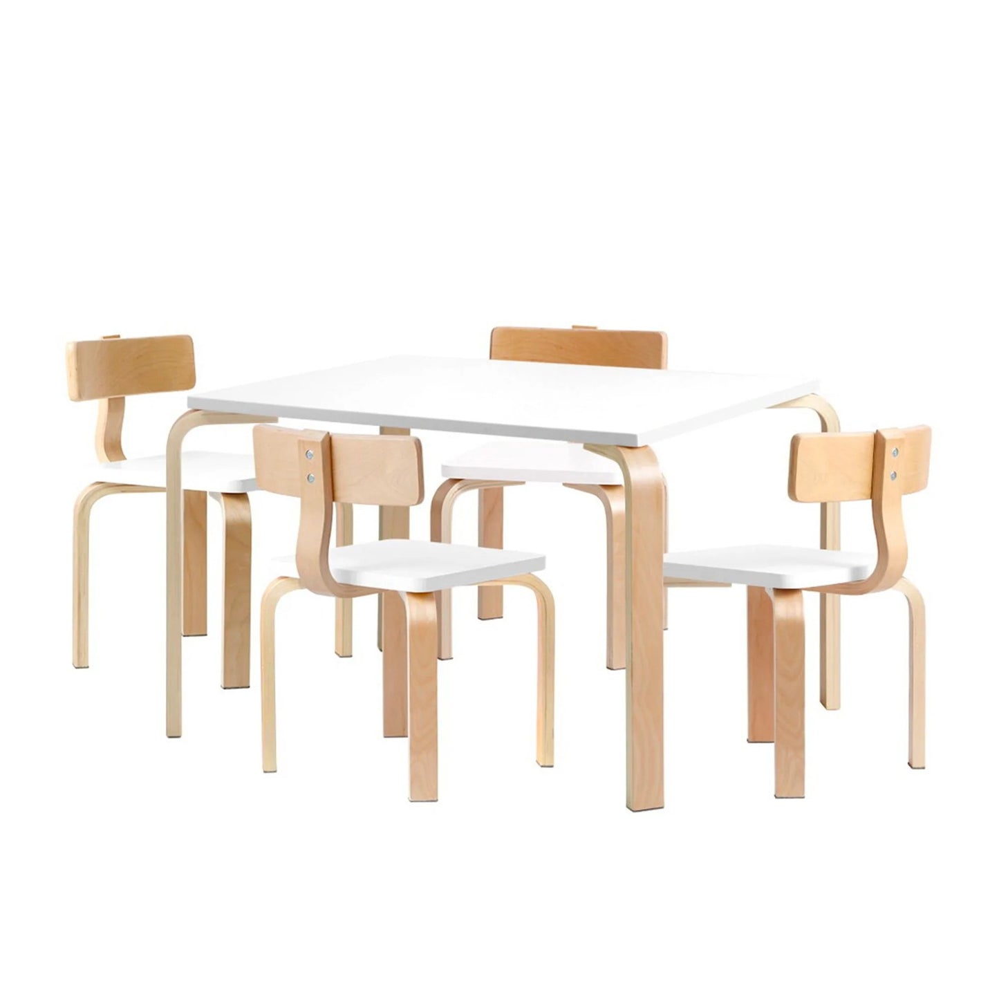 Keezi Nordic Kids 5-Piece Table and Chair Set in White Natural Finish DEMO