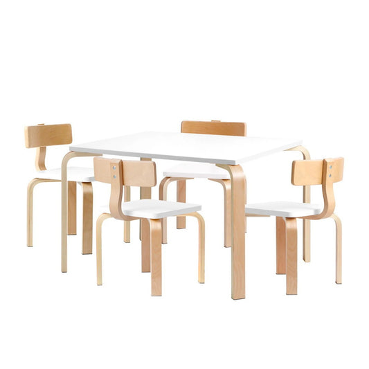 Keezi Nordic Kids 5-Piece Table and Chair Set in White Natural Finish DEMO