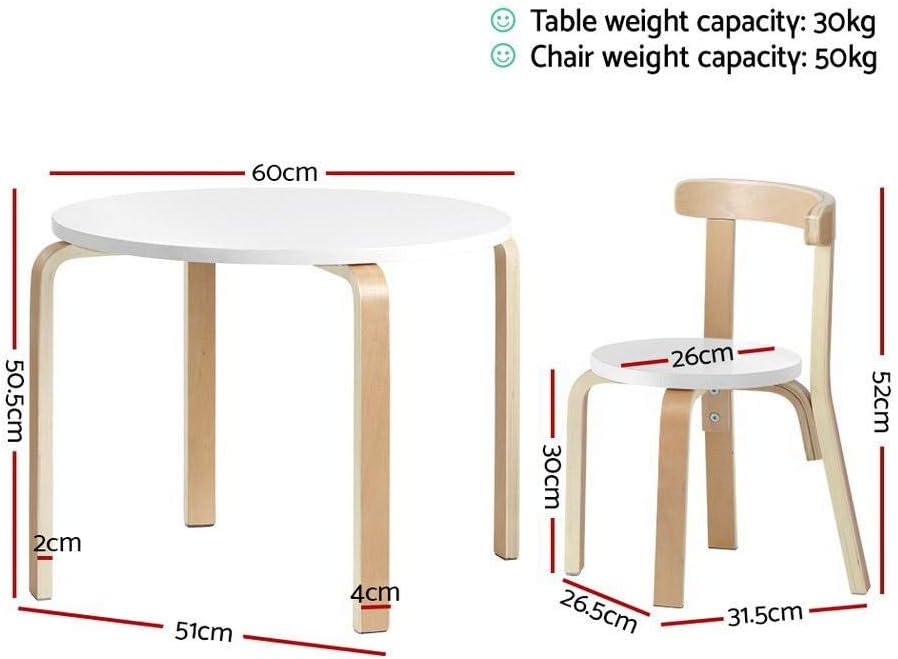 Keezi Nordic Kids 5-Piece Table and Chair Set in White Natural Finish DEMO