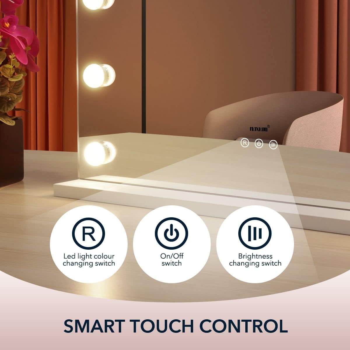 Maxkon Large Vanity Makeup Mirror with 14 LED Lights, Silver Dressing Table DEMO