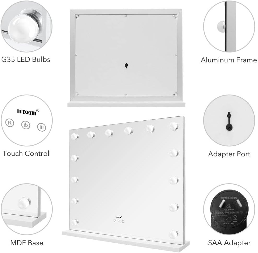 Maxkon Large Vanity Makeup Mirror with 14 LED Lights, Silver Dressing Table DEMO