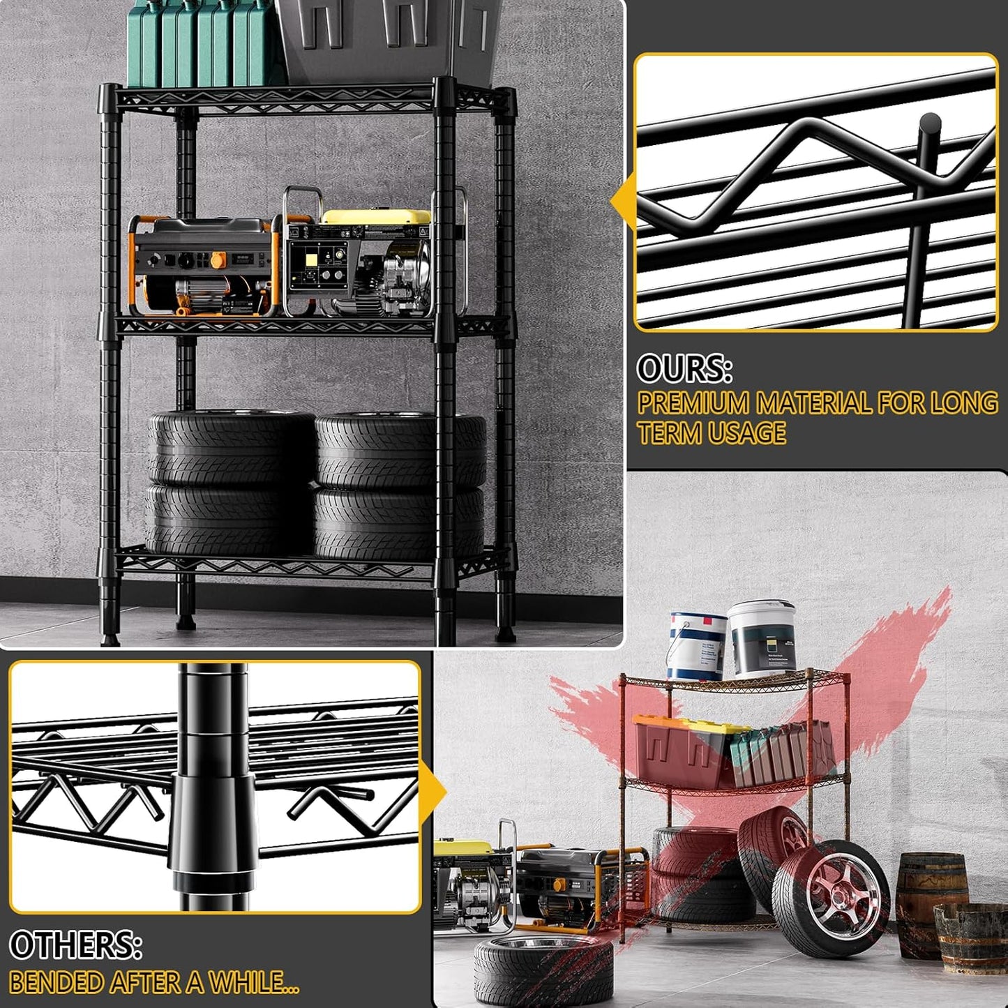 MZG 3-Tier Metal Storage Shelves Rack Heavy Duty 13.8" D x 23.6" W 35.5" H DEMO