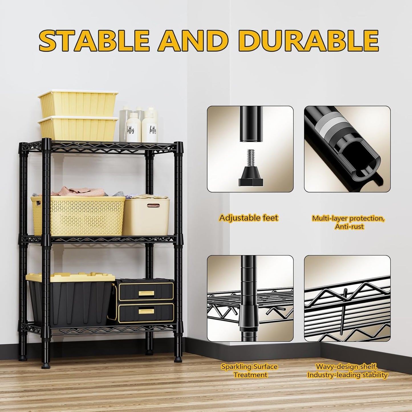 MZG 3-Tier Metal Storage Shelves Rack Heavy Duty 13.8" D x 23.6" W 35.5" H DEMO