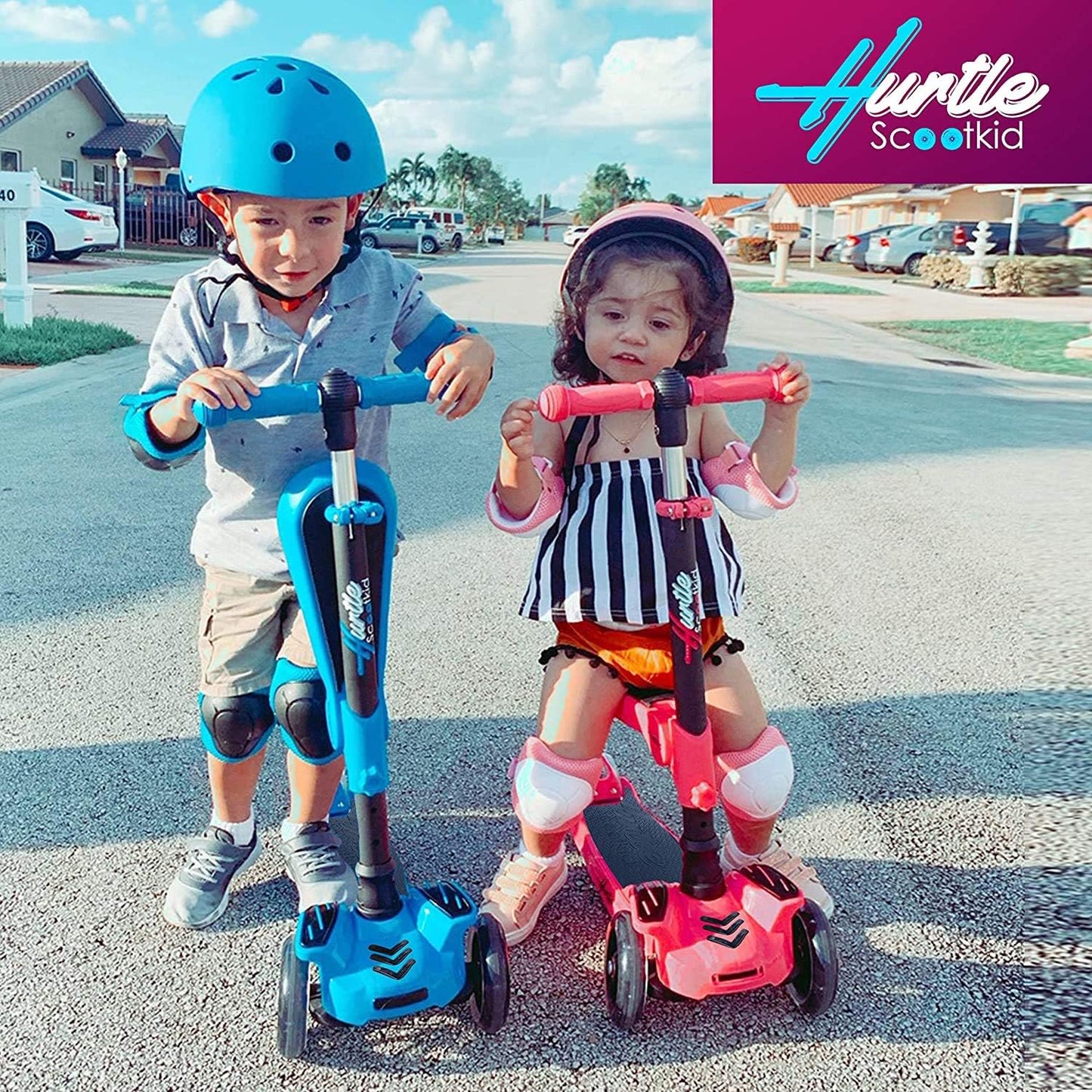 Hurtle 3-Wheeled Kick Scooter for Kids with LED Wheels Adjustable NEW
