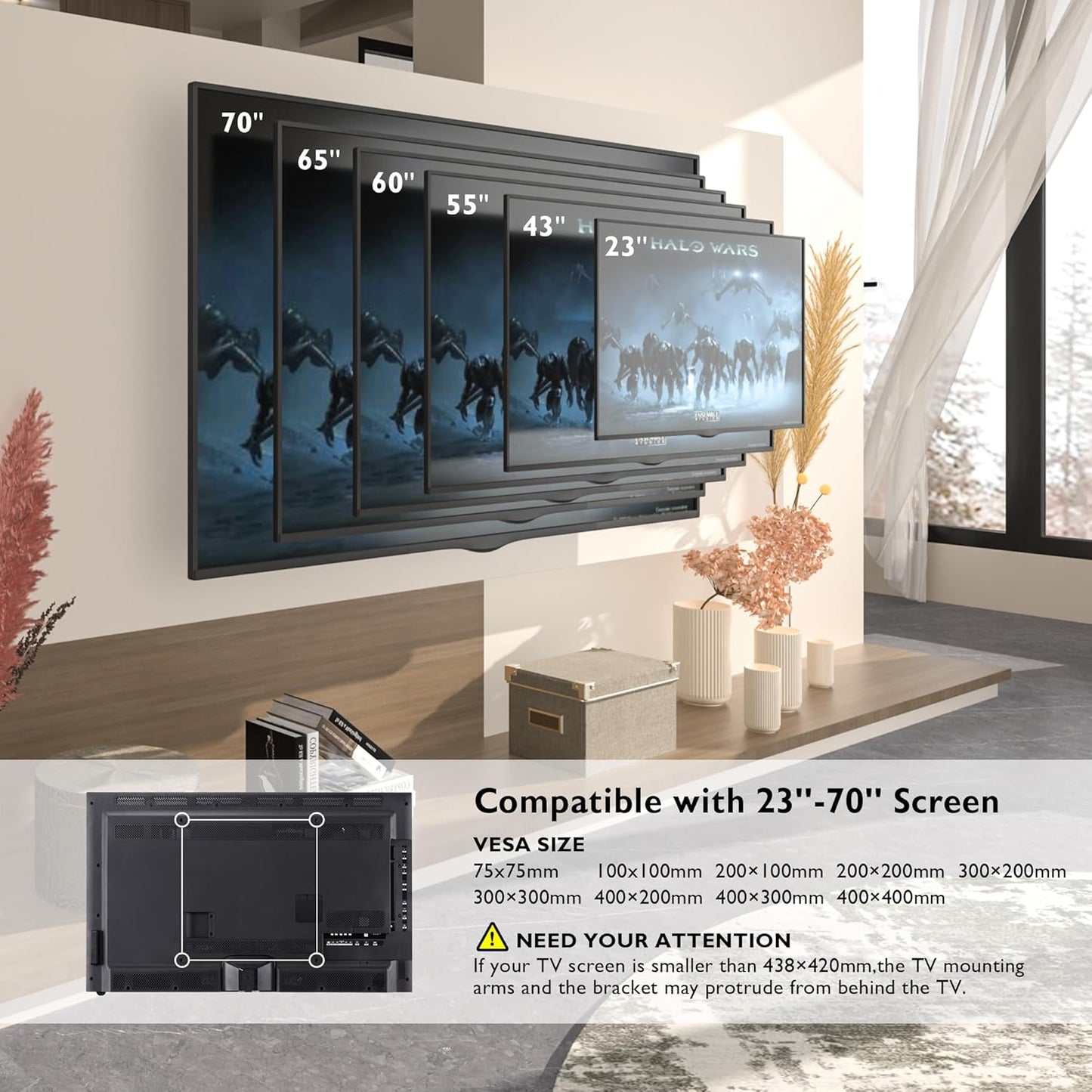 BONTEC TV Wall Mount for 23-70 Inch LED LCD Flat & Curved TVs Swivels Tilts DEMO