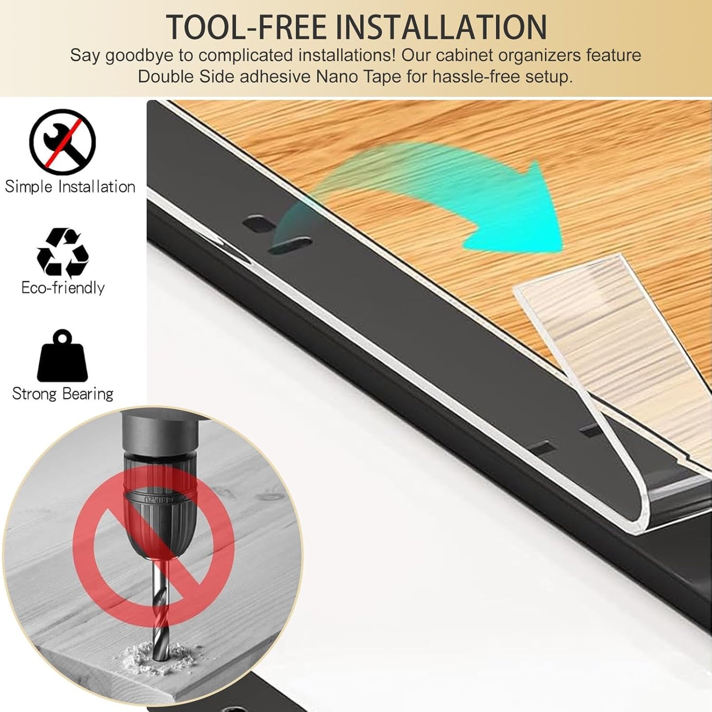 Aupekro Pull Out Cabinet Organizer Adhesive Slide Drawer Kitchen Storage DEMO