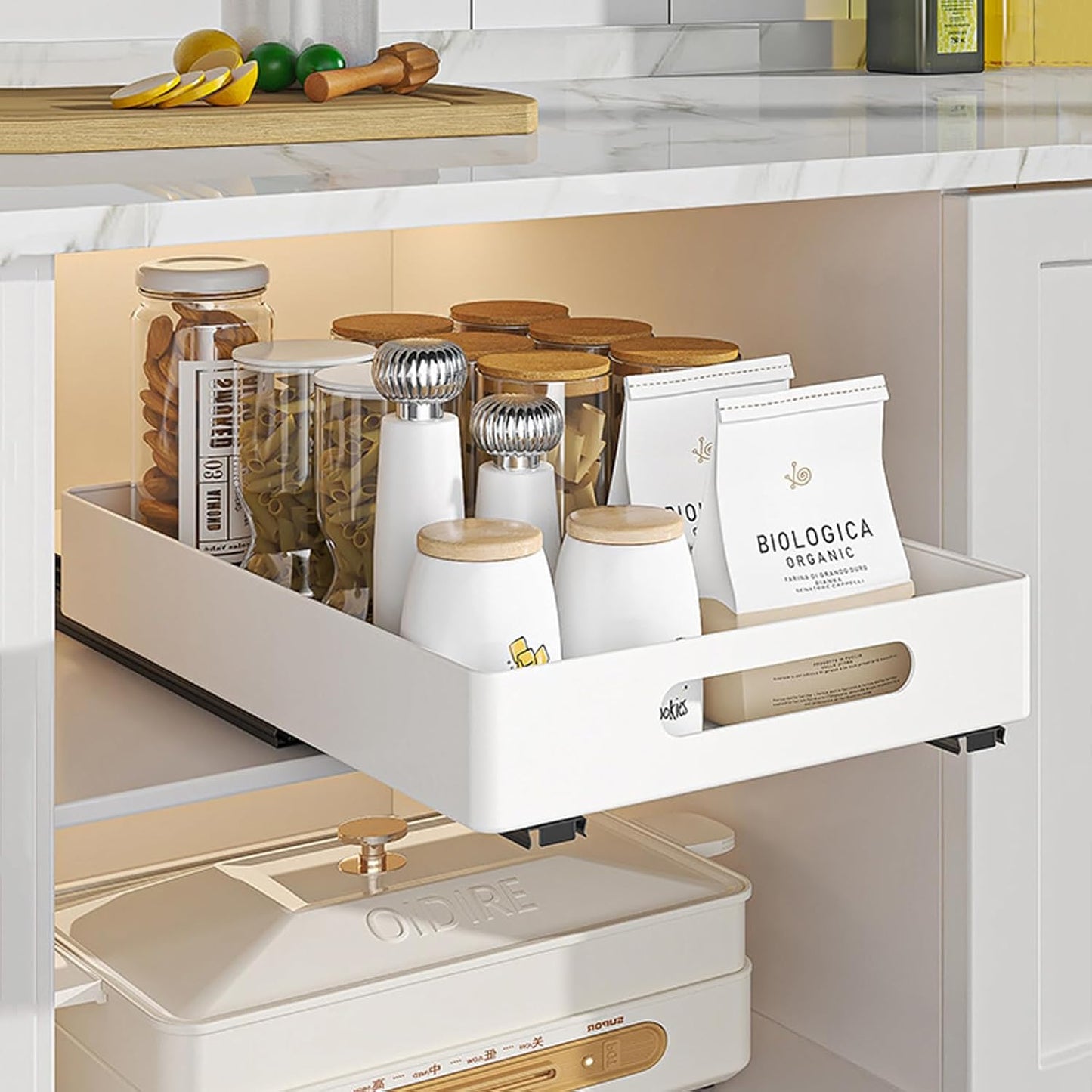 Aupekro Pull Out Cabinet Organizer Adhesive Slide Drawer Kitchen Storage DEMO