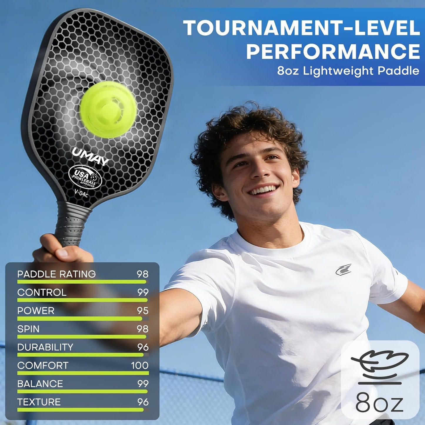 UMAY Tournament-Grade Paddles Carbon Fiber Pickleball Paddle, 4 1/2 inch DEMO