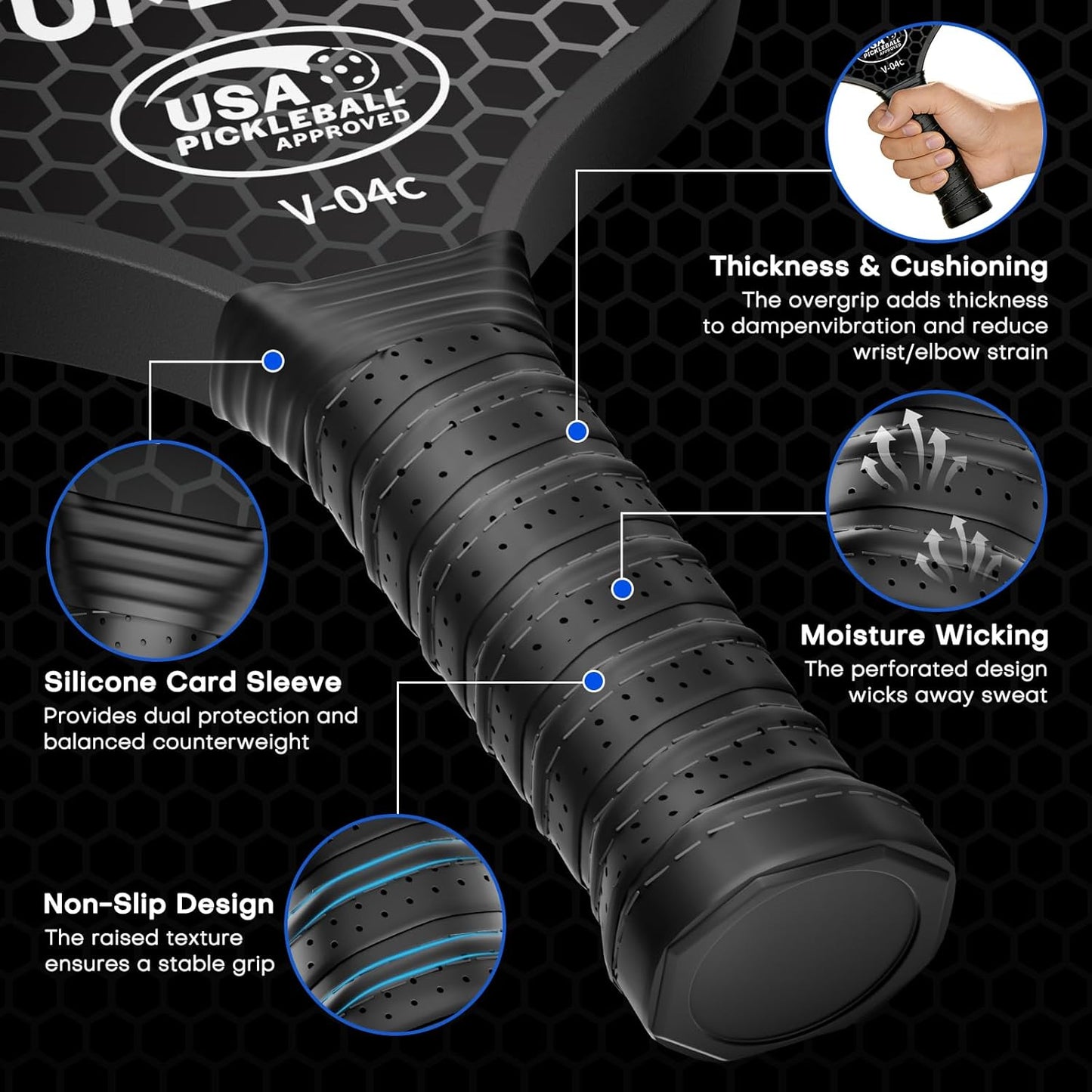 UMAY Tournament-Grade Paddles Carbon Fiber Pickleball Paddle, 4 1/2 inch DEMO