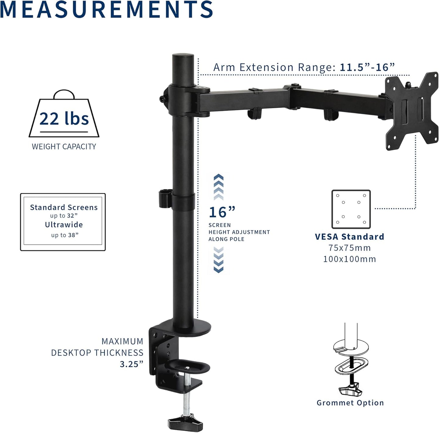 VIVO Desk Monitor Mount Arm for Screens up to 32 Inch and 38 Ultrawide DEMO