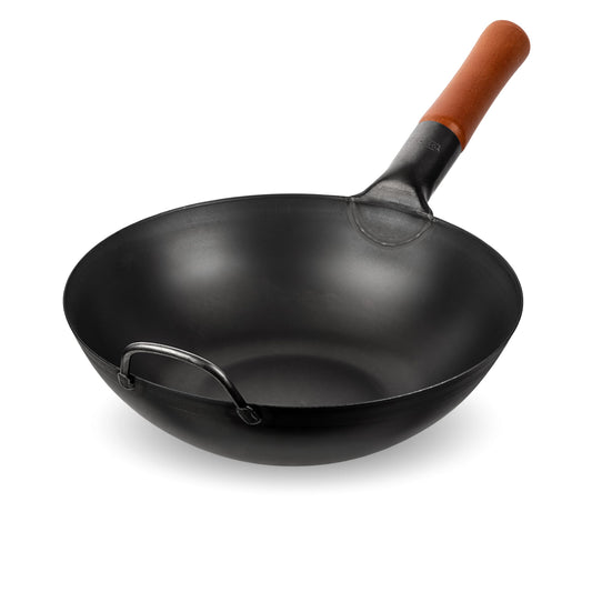 YOSUKATA Pre-Seasoned Woks Carbon Steel Wok Pan with Flat Bottom for Stir DEMO