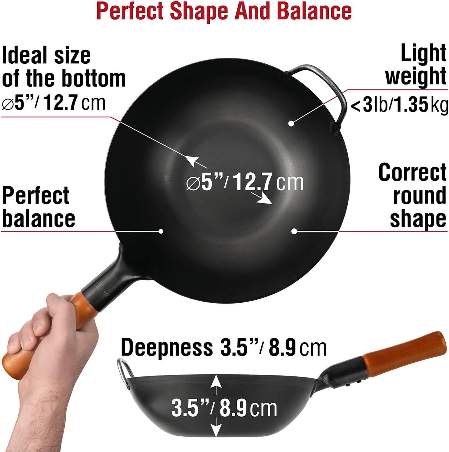 YOSUKATA Pre-Seasoned Woks Carbon Steel Wok Pan with Flat Bottom for Stir DEMO