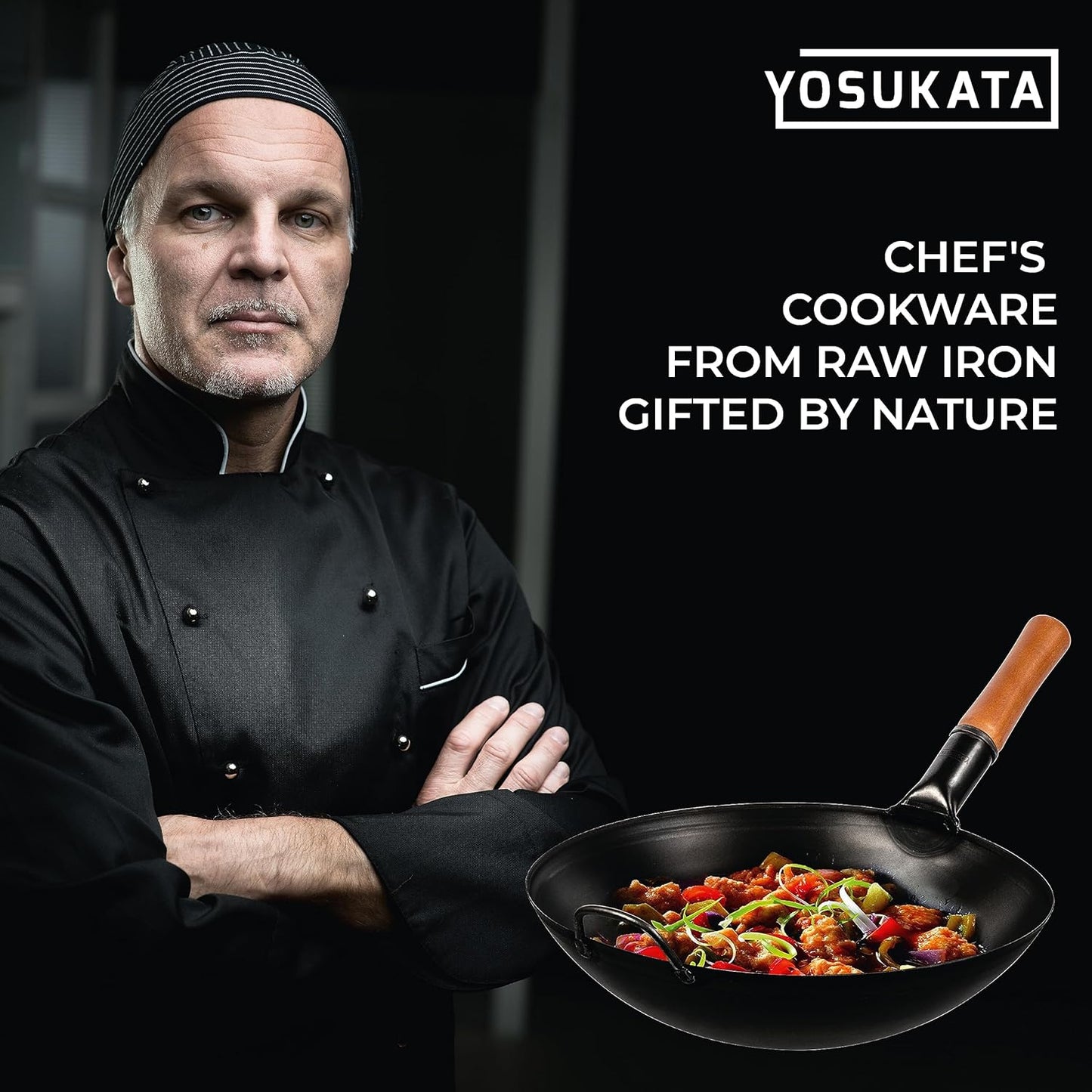 YOSUKATA 36cm Woks Carbon Steel Wok with Round Bottom, Pre-Seasoned for NEW