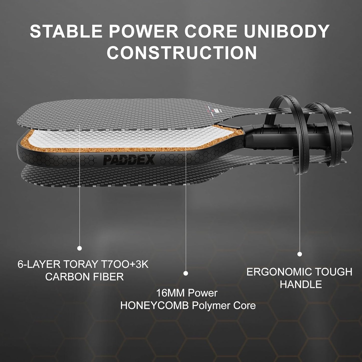 PADDEX Carbon Paddles Fiber Pickleball Paddle USAPA Approved 16.5 inches x DEMO