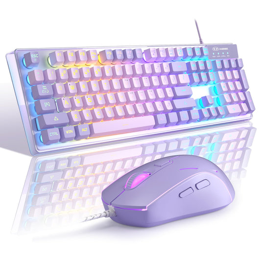 MageGee K1 Keyboards Violet RGB LED Backlit Gaming Keyboard with 104 Keys DEMO