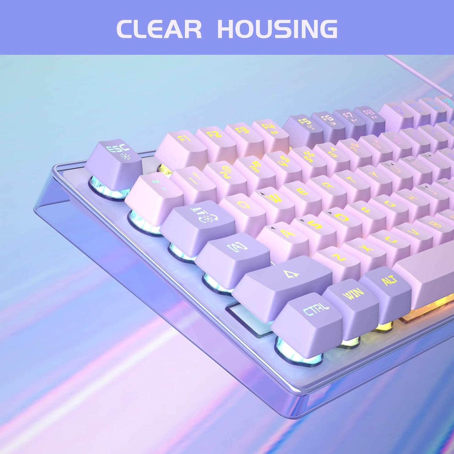 MageGee K1 Keyboards Violet RGB LED Backlit Gaming Keyboard with 104 Keys DEMO