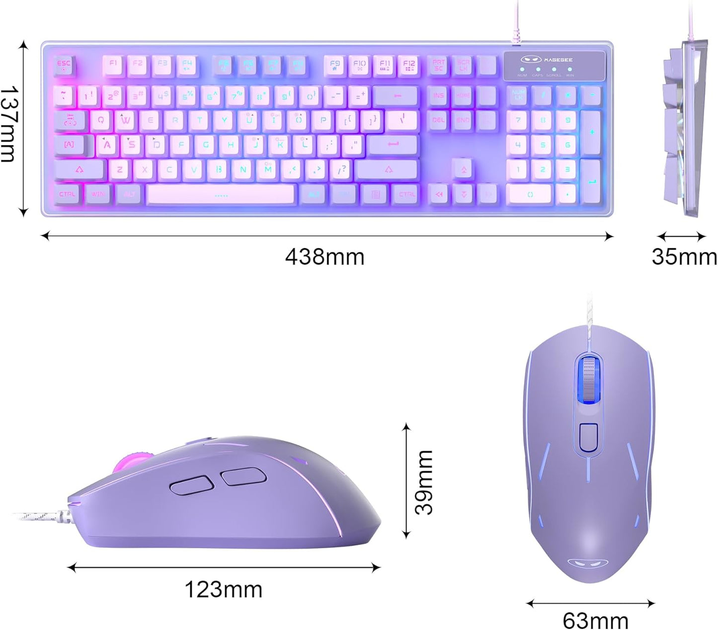 MageGee K1 Keyboards Violet RGB LED Backlit Gaming Keyboard with 104 Keys DEMO