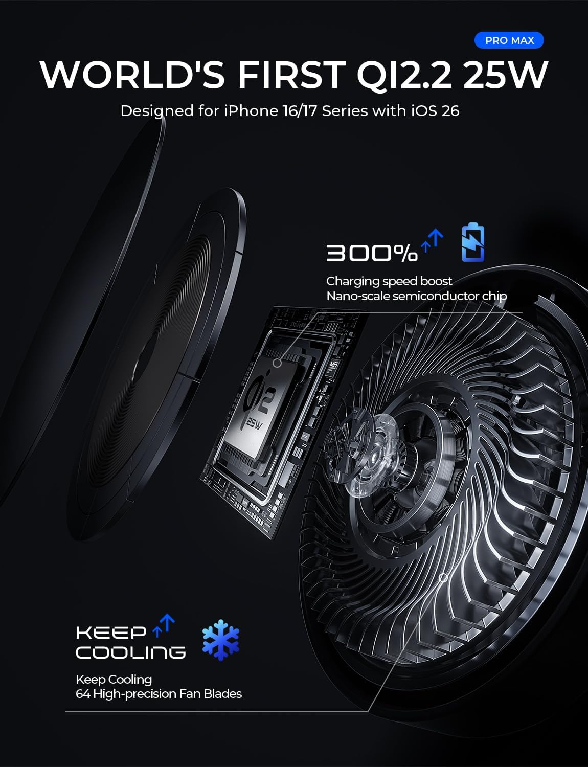 LISEN 25W Automobile Chargers Qi Wireless Car Charger Mount with Cooling DEMO