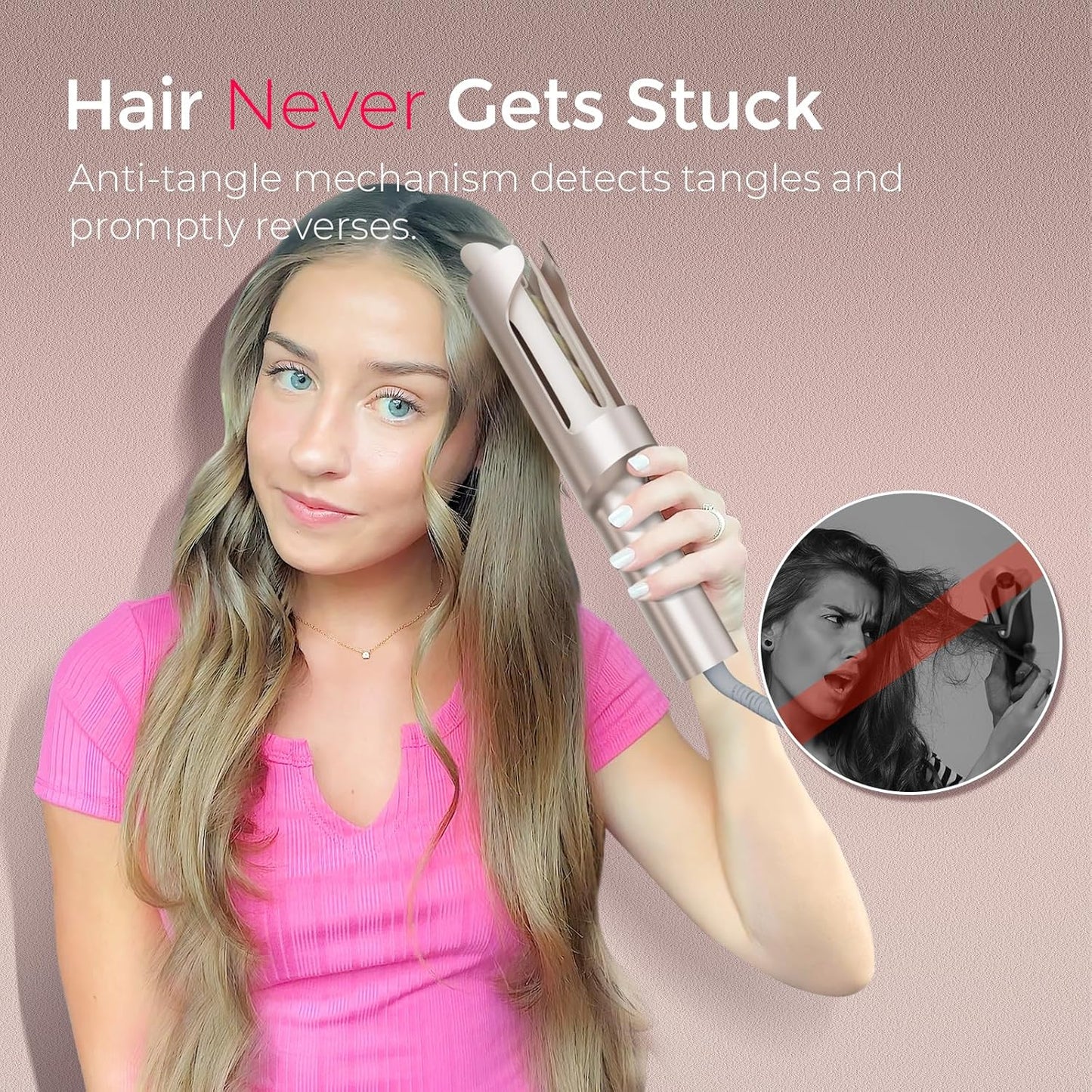 TYMO CurlPro Plus 25mm Automatic Rotating Curling Tongs Hair Curler Gold DEMO