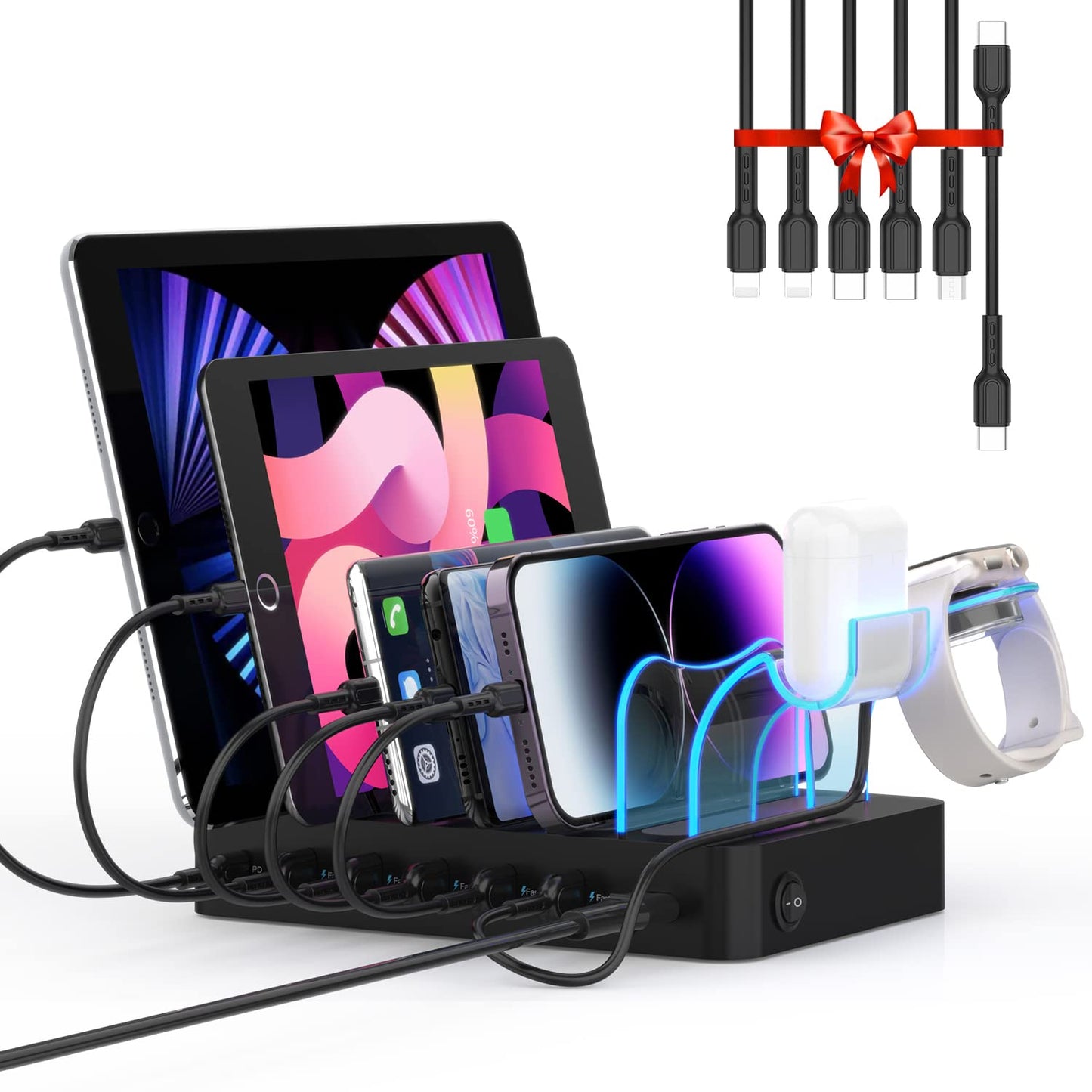 SOOPII 60W Chargers 6-Port USB Charging Station with 20W USB-C PD Fast DEMO