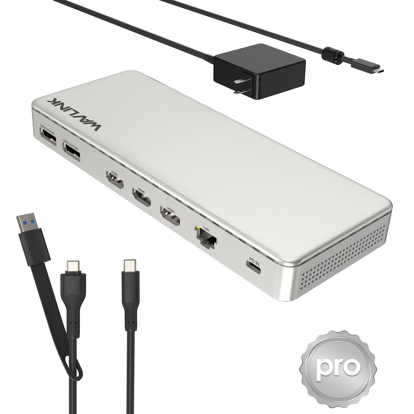 WAVLINK Docking Station with Triple HDMI Ports Dual Monitor Support Silver DEMO