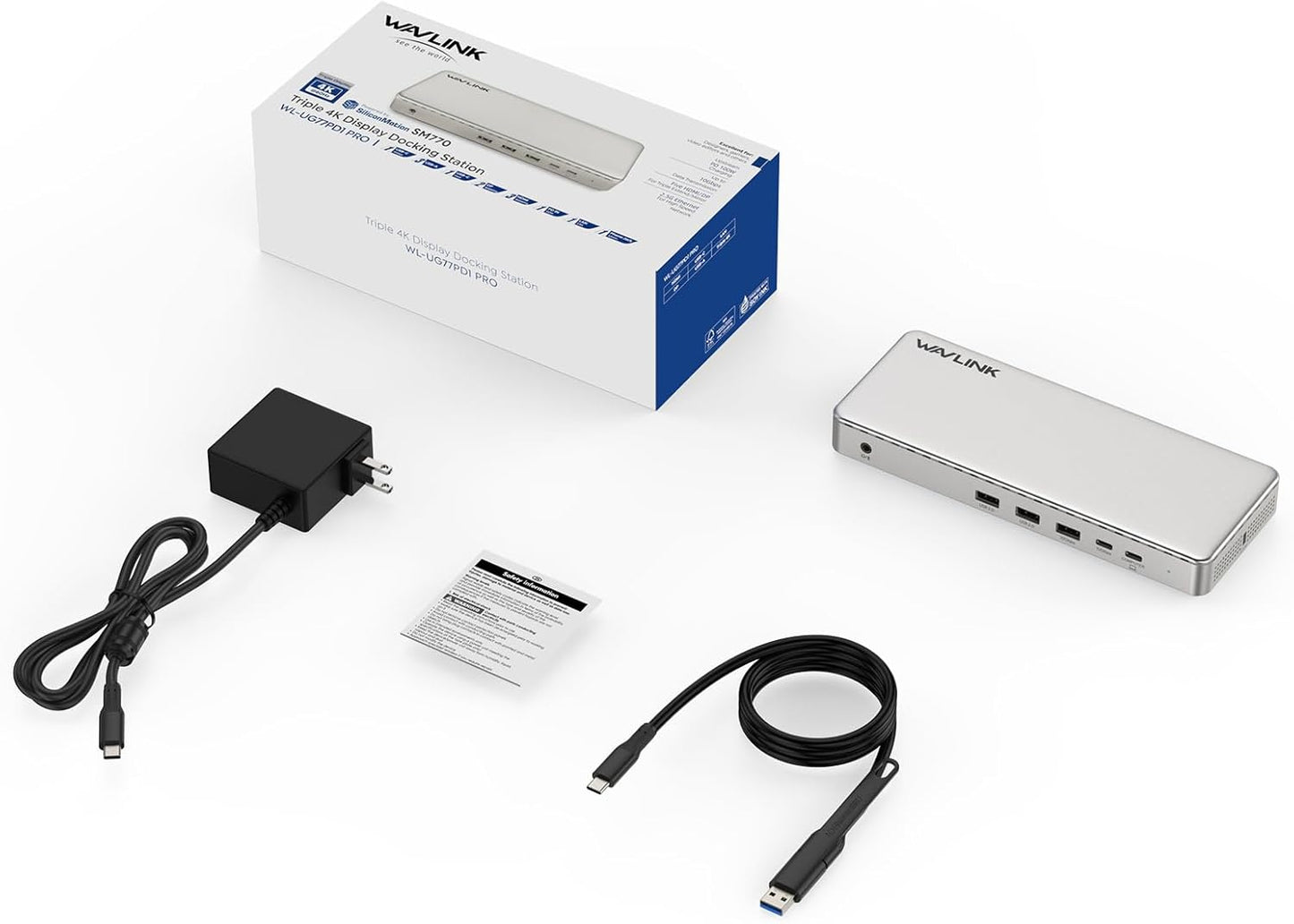 WAVLINK Docking Station with Triple HDMI Ports Dual Monitor Support Silver DEMO