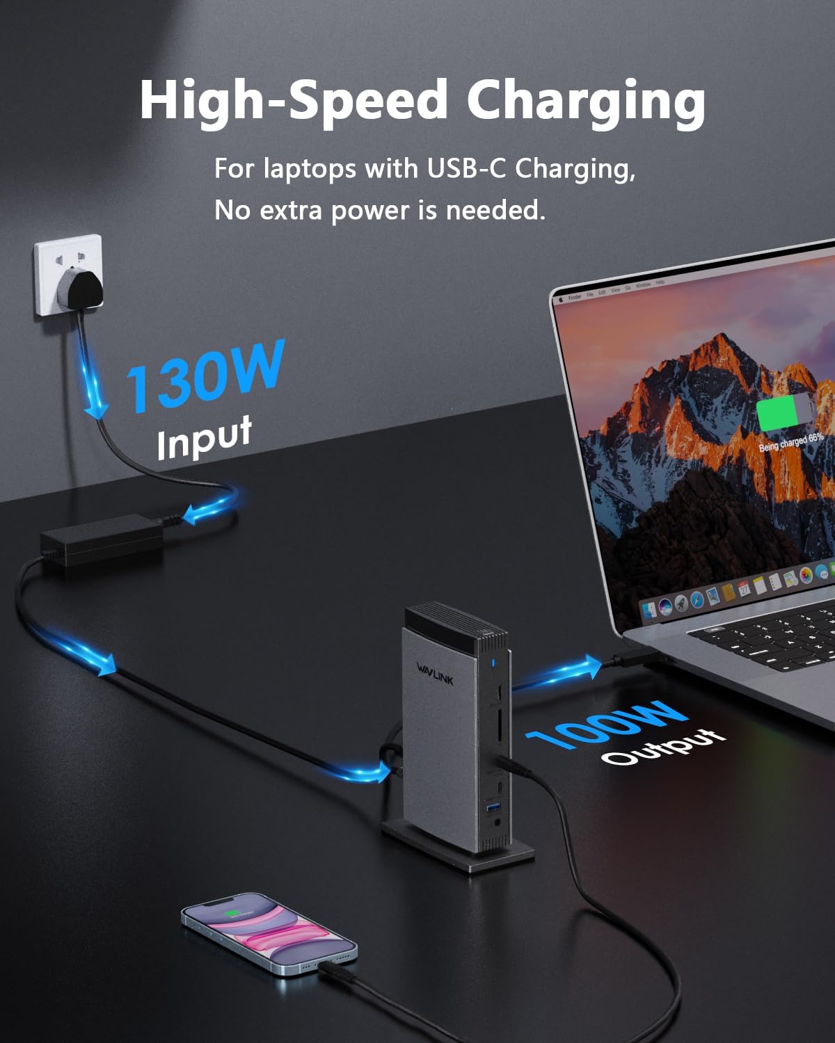 WAVLINK USB-C Docking Station - Triple Monitor Support, 130W PD, Silver DEMO