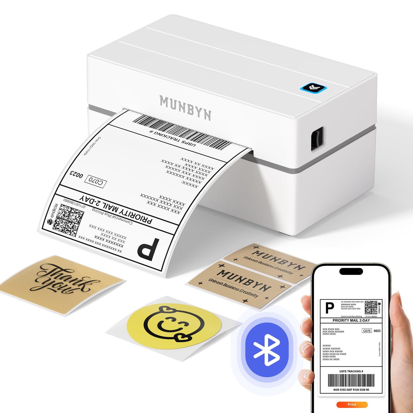 MUNBYN Thermal Printers Label Printer 4x6 Bluetooth Postage Shipping Maker,