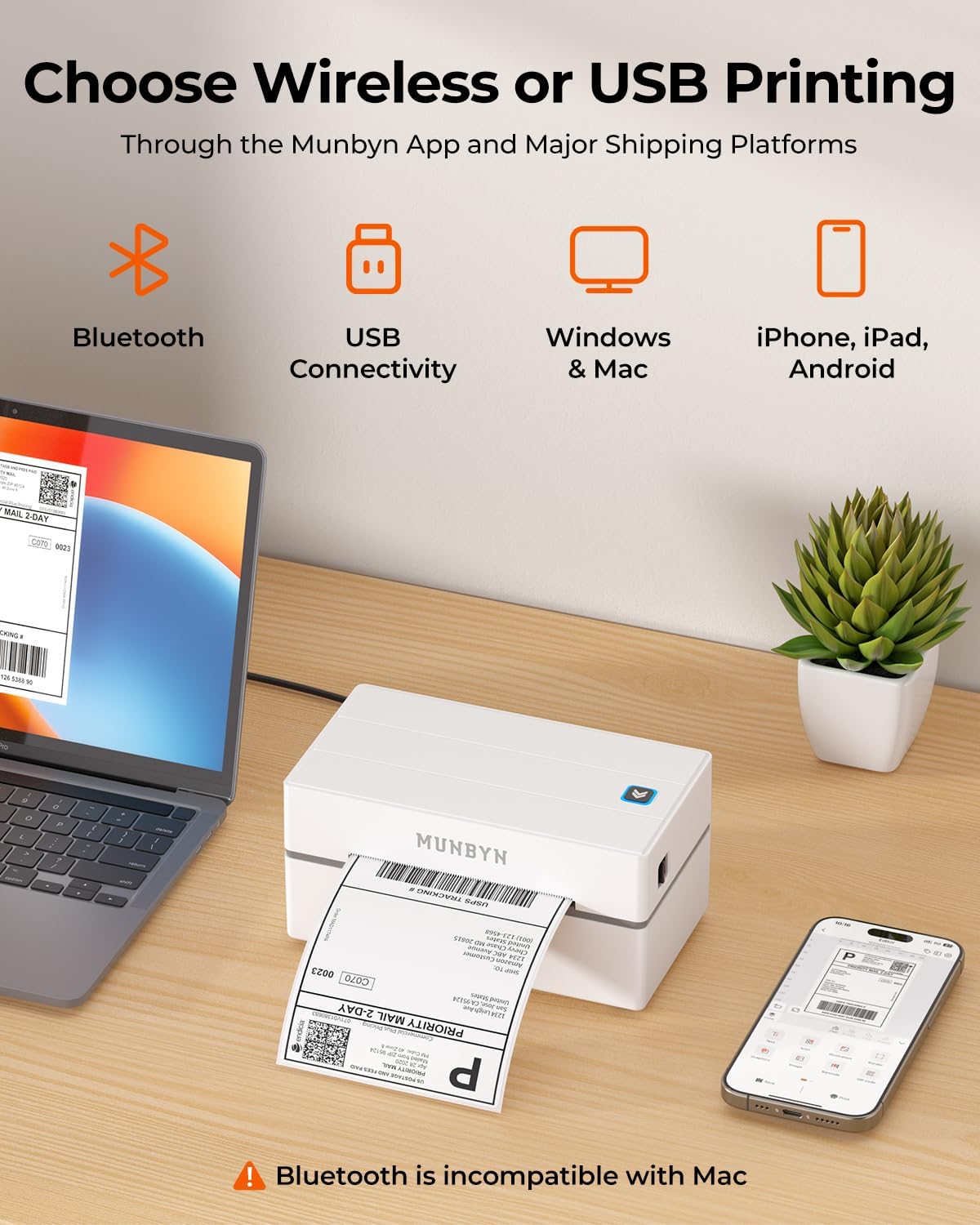 MUNBYN Thermal Printers Label Printer 4x6 Bluetooth Postage Shipping Maker,