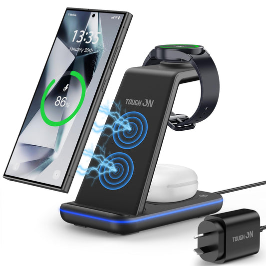 TOUGH ON 3-in-1 Wireless Charging Station for Samsung Phones Induction DEMO