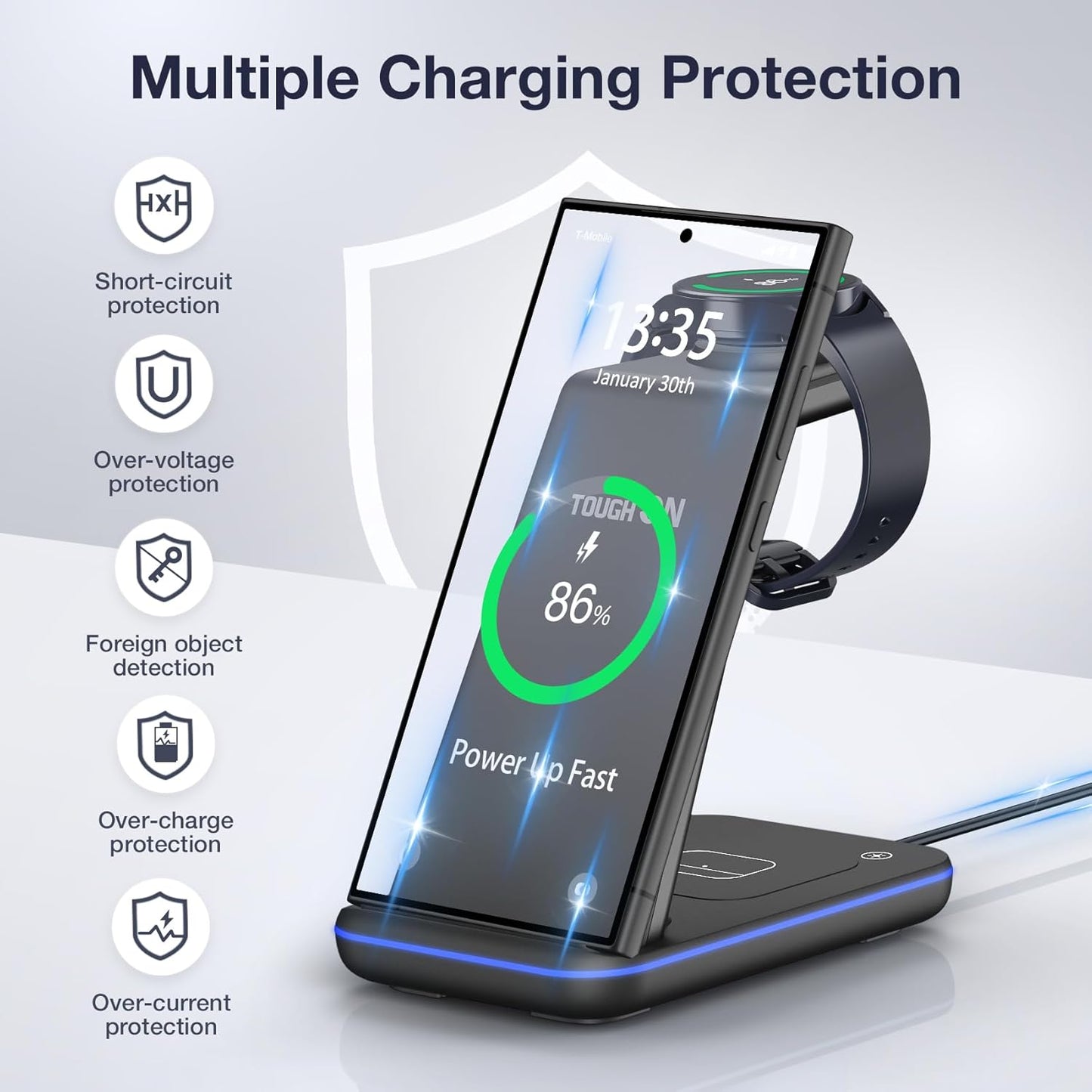 TOUGH ON 3-in-1 Wireless Charging Station for Samsung Phones Induction DEMO
