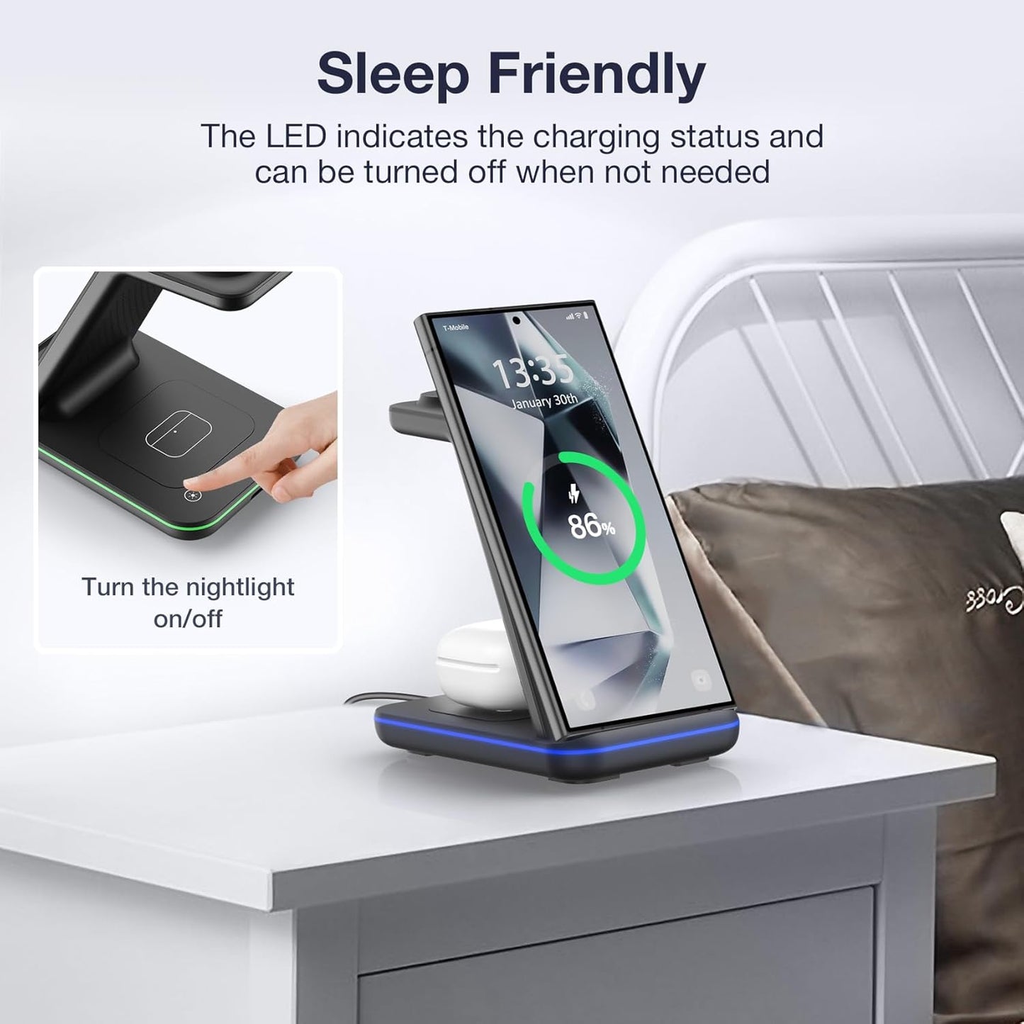 TOUGH ON 3-in-1 Wireless Charging Station for Samsung Phones Induction DEMO