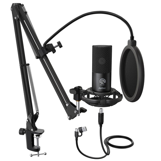 FIFINE Condenser USB Microphone Kit with Adjustable Stand for Computer PC DEMO