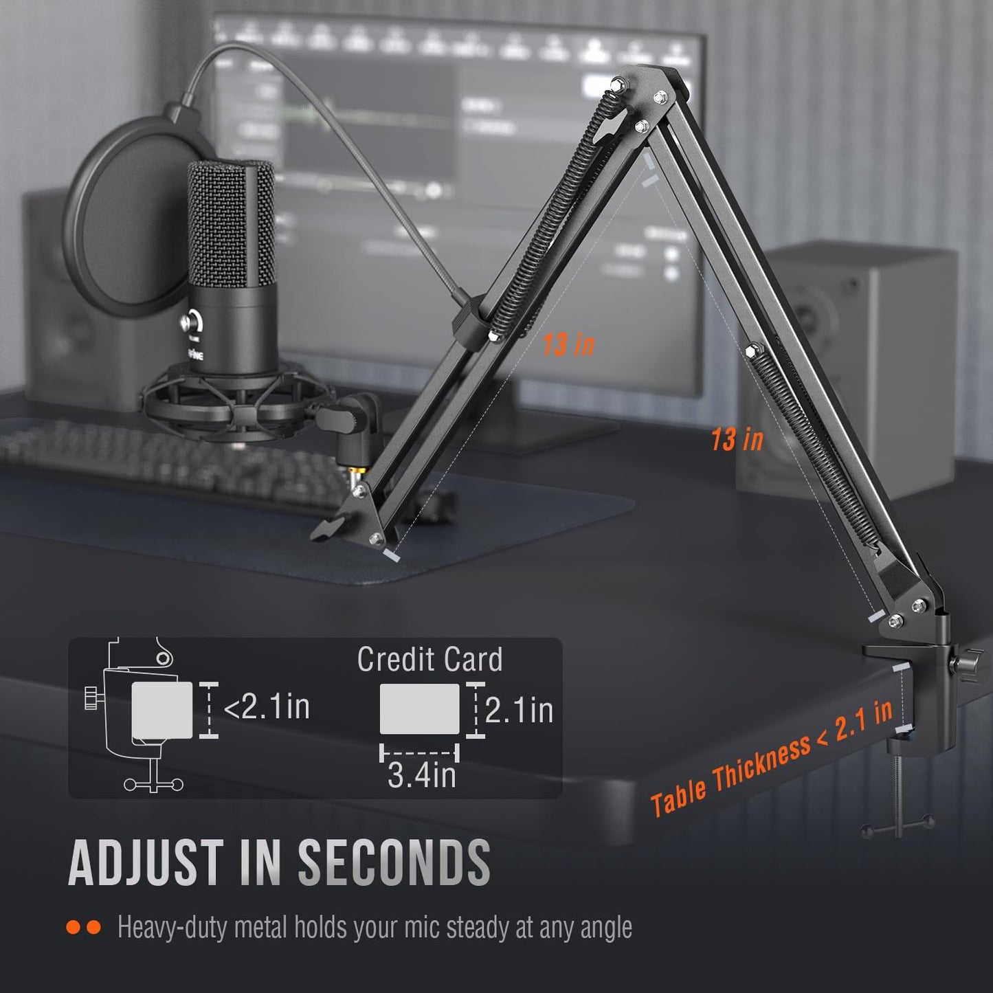 FIFINE Condenser USB Microphone Kit with Adjustable Stand for Computer PC DEMO