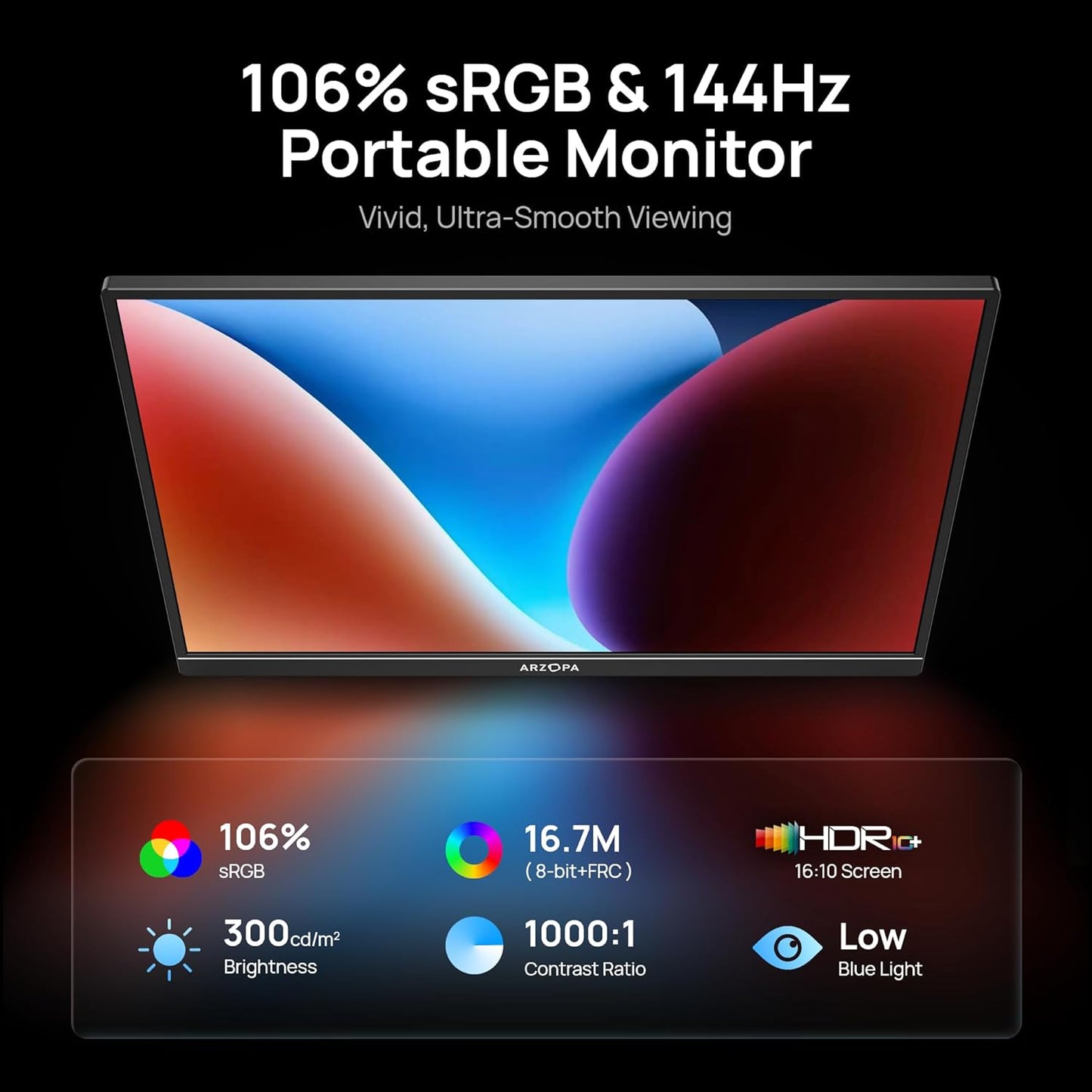 ARZOPA 16.1" Monitors Portable Gaming Monitor with 144Hz 1080P FHD Display DEMO