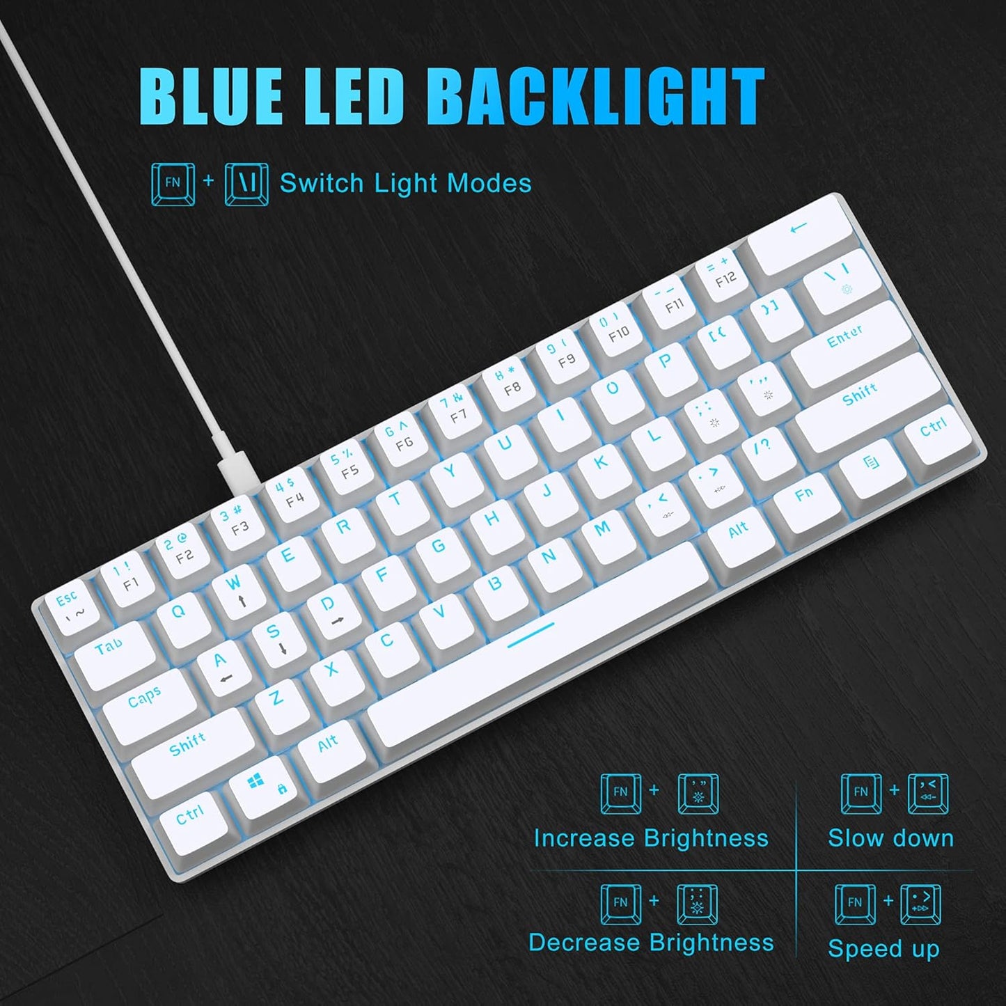 MageGee Compact Keyboards 61-Key Mechanical Gaming Keyboard with White & DEMO