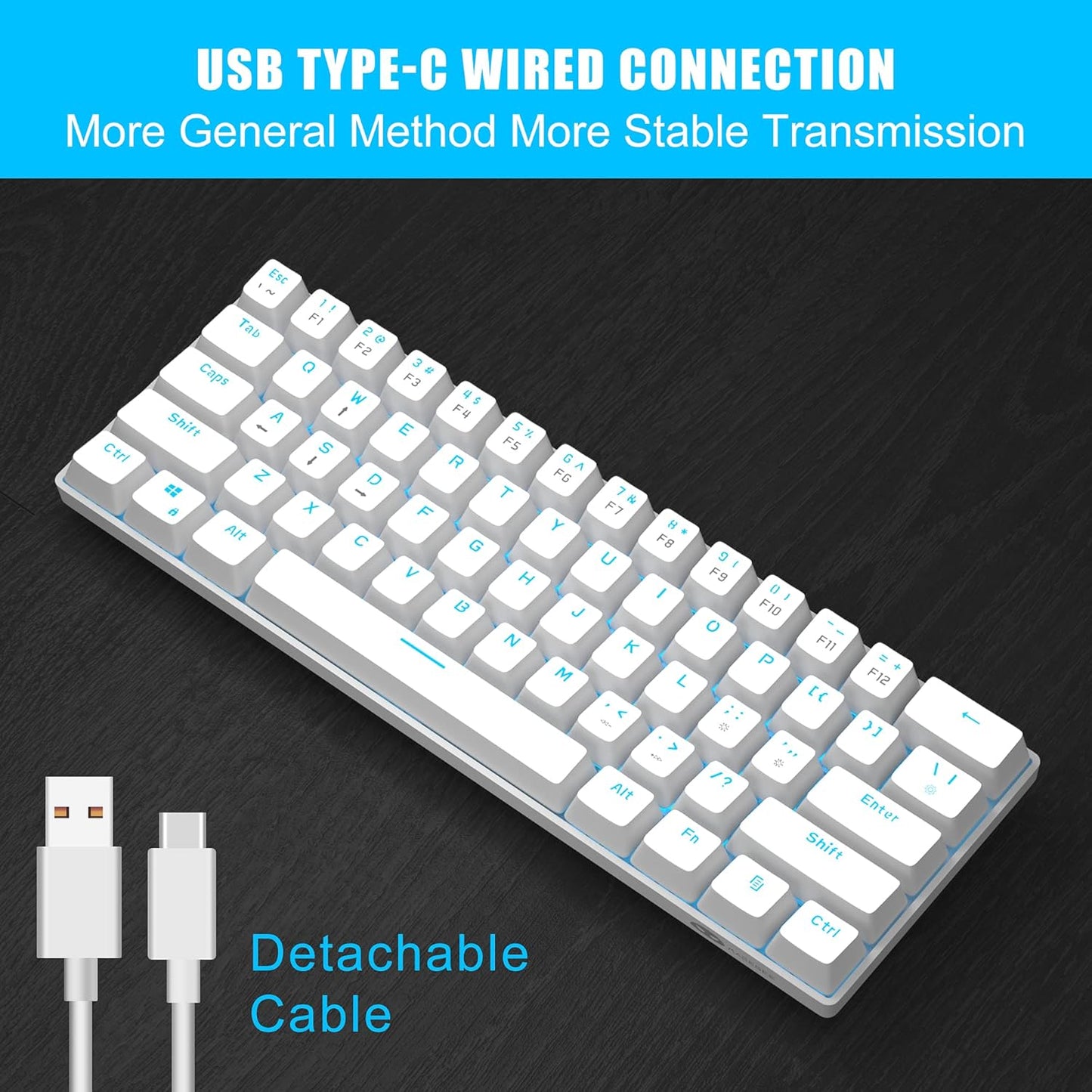 MageGee Compact Keyboards 61-Key Mechanical Gaming Keyboard with White & DEMO