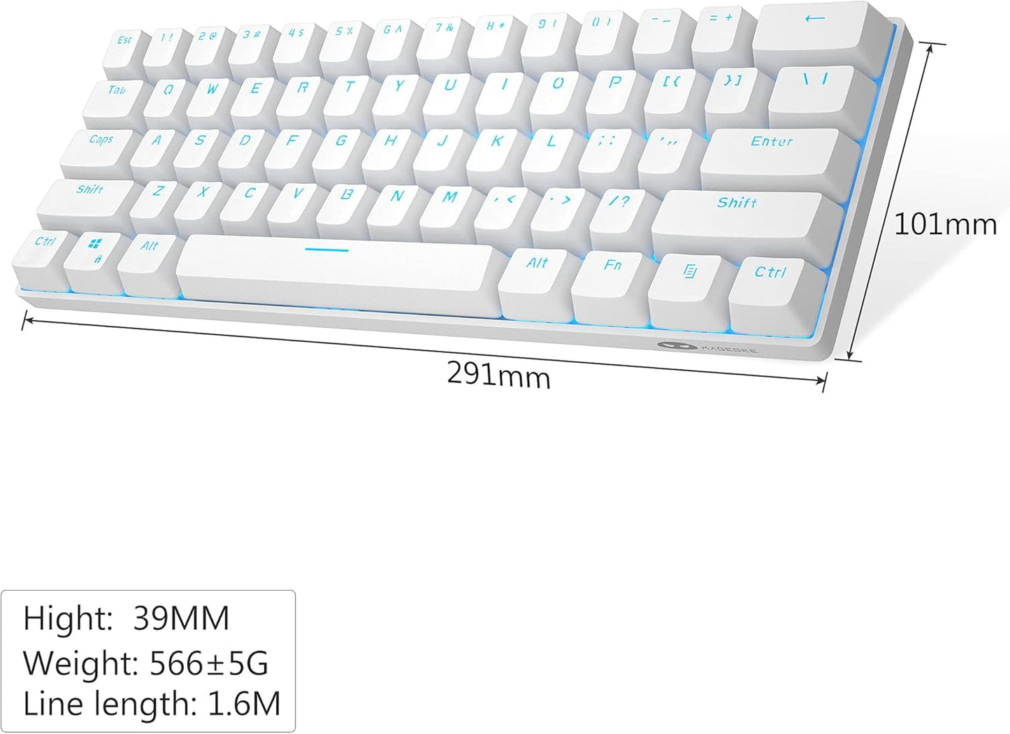MageGee Compact Keyboards 61-Key Mechanical Gaming Keyboard with White & DEMO