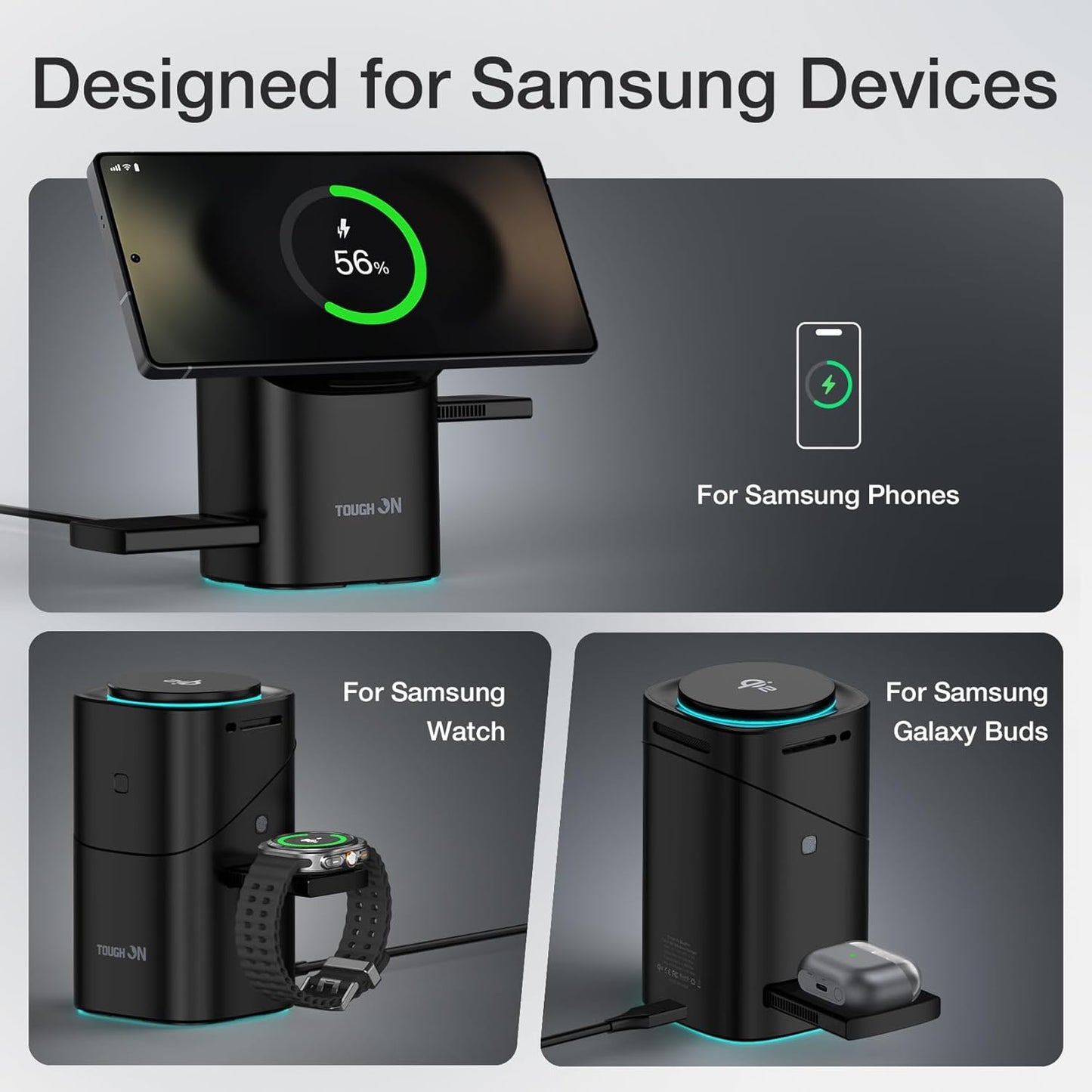 TOUGH ON Induction Chargers 3-in-1 Qi2 Certified 15W Magnetic Wireless DEMO