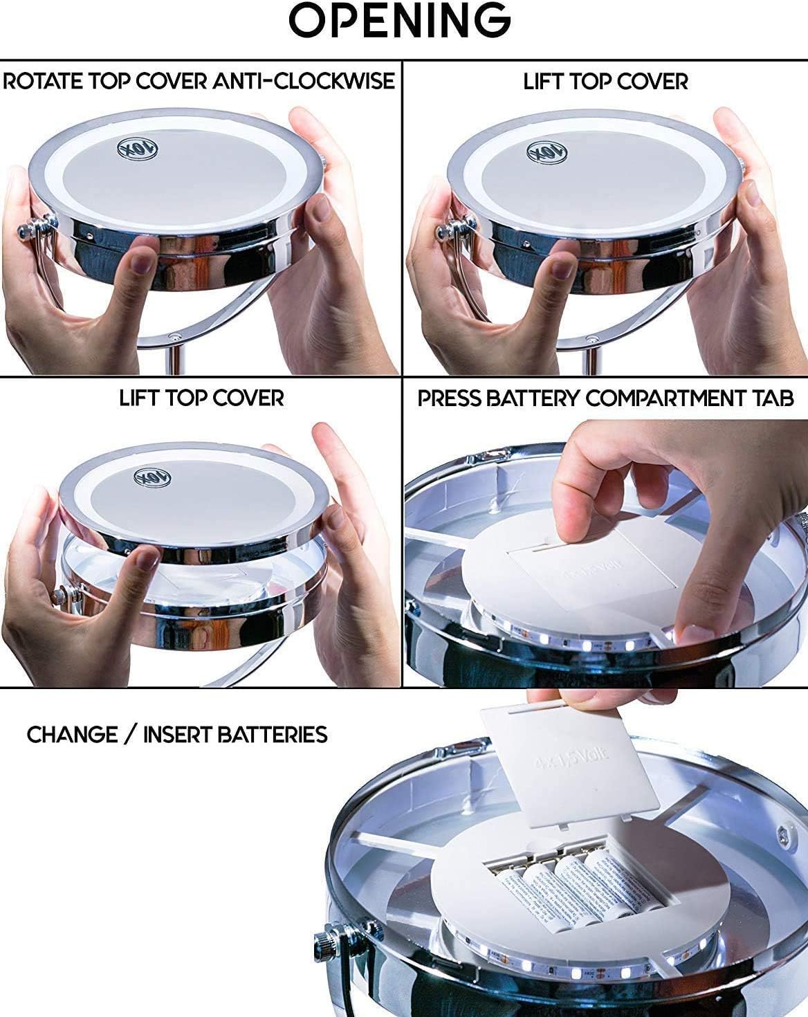 Wowcook Lighted Magnifying Makeup Mirror with 1x/10x Magnification in DEMO