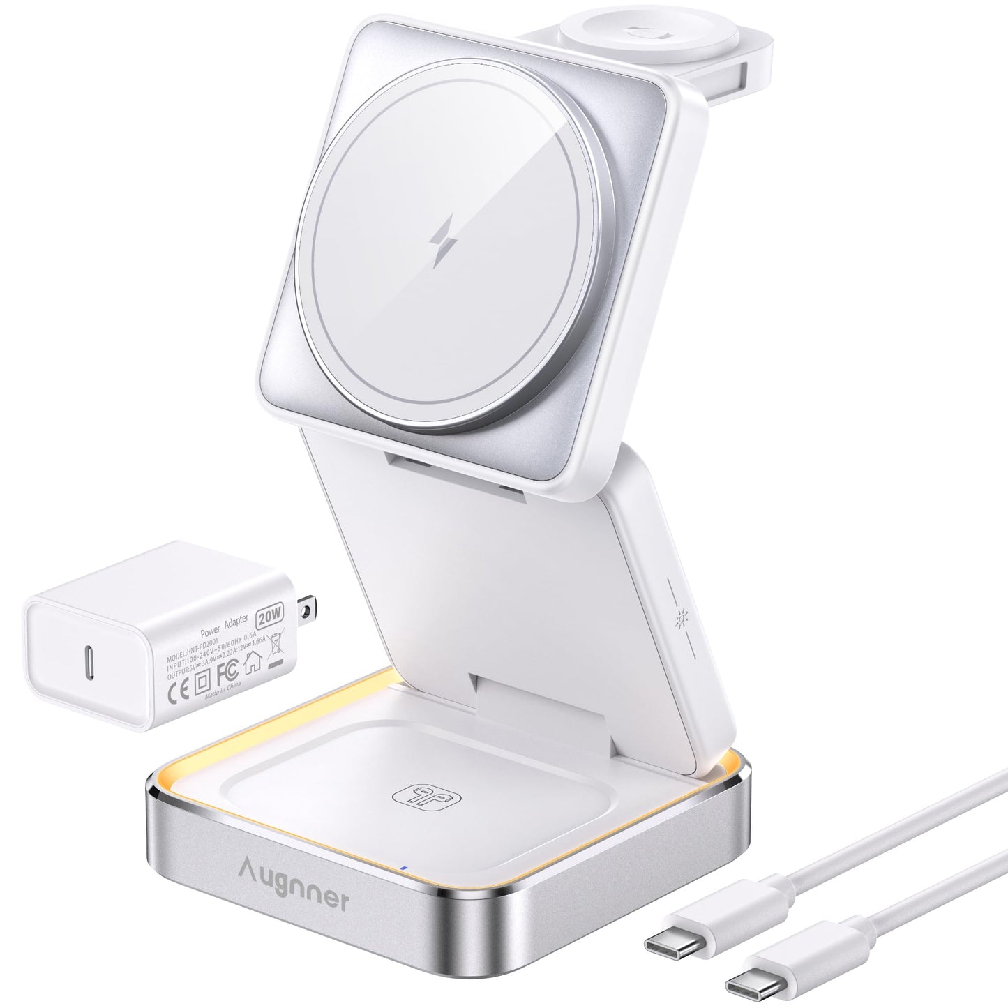 Augnner Foldable Wireless Charging Station with Night Light Induction Pad DEMO